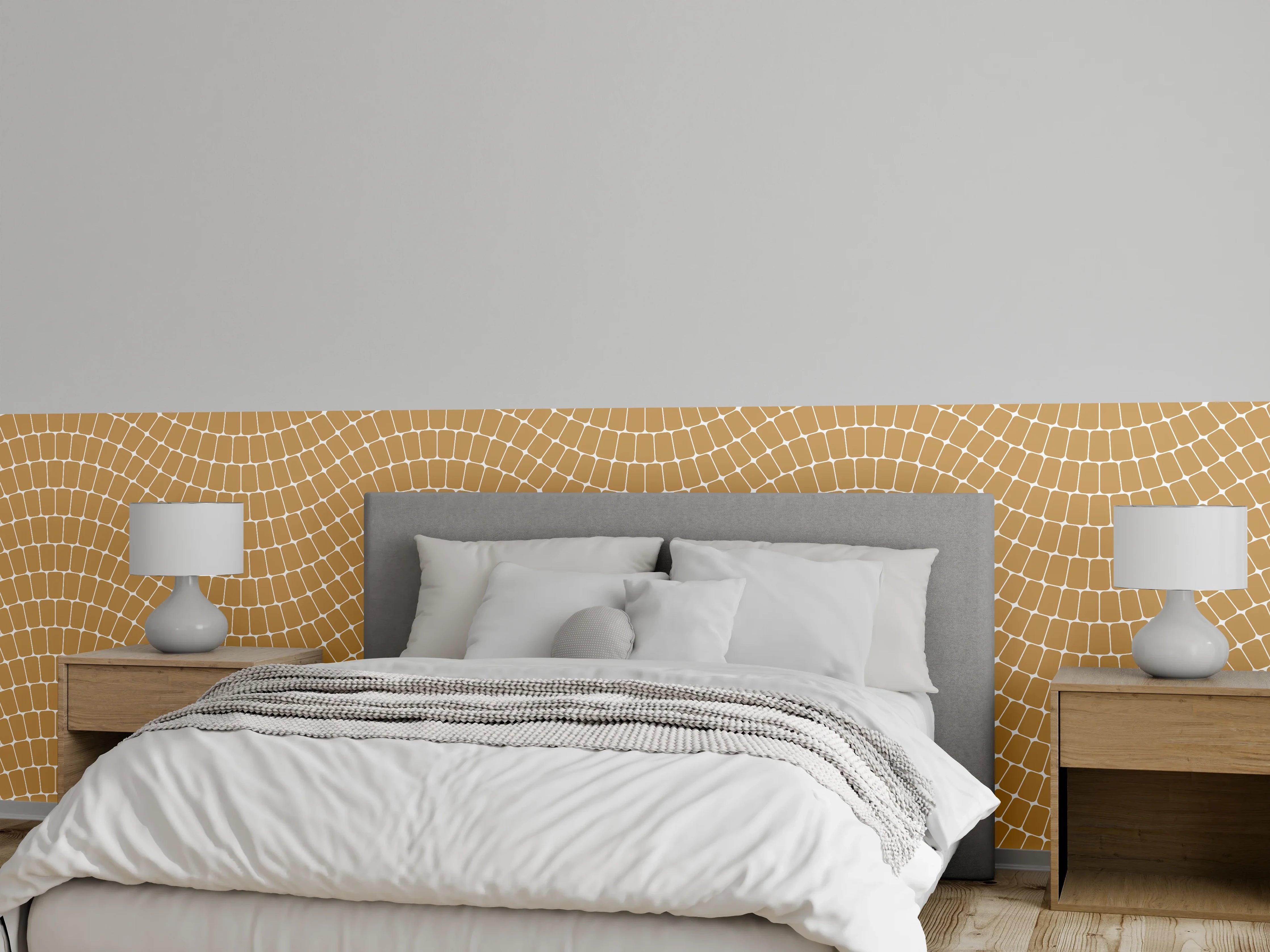 Wandverkleidung Schlafzimmer - Sanfte Wellenlinien in Sandbeige Muster