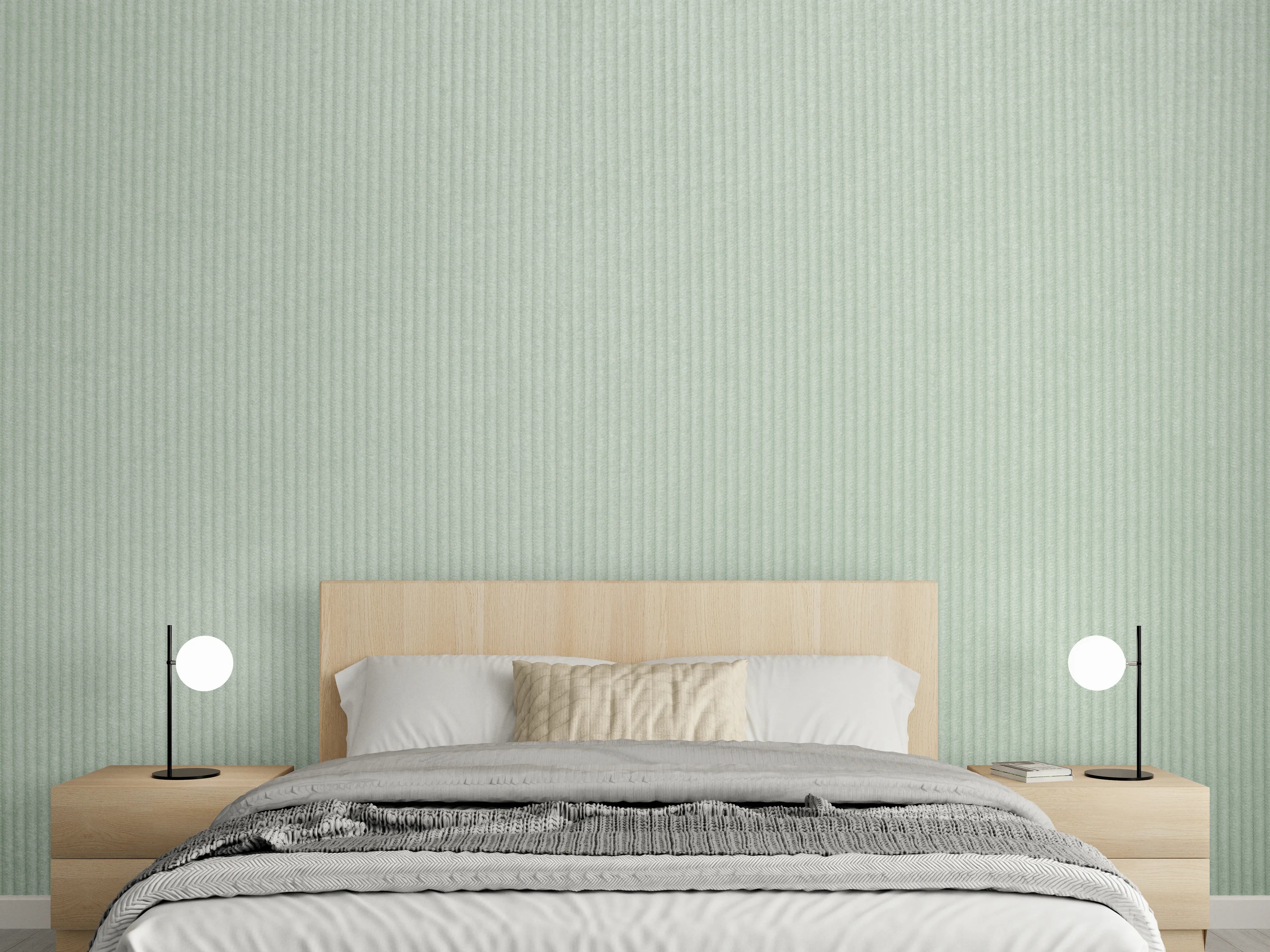 Wandverkleidung Schlafzimmer - Sanfte grüne Struktur Tapete modern
