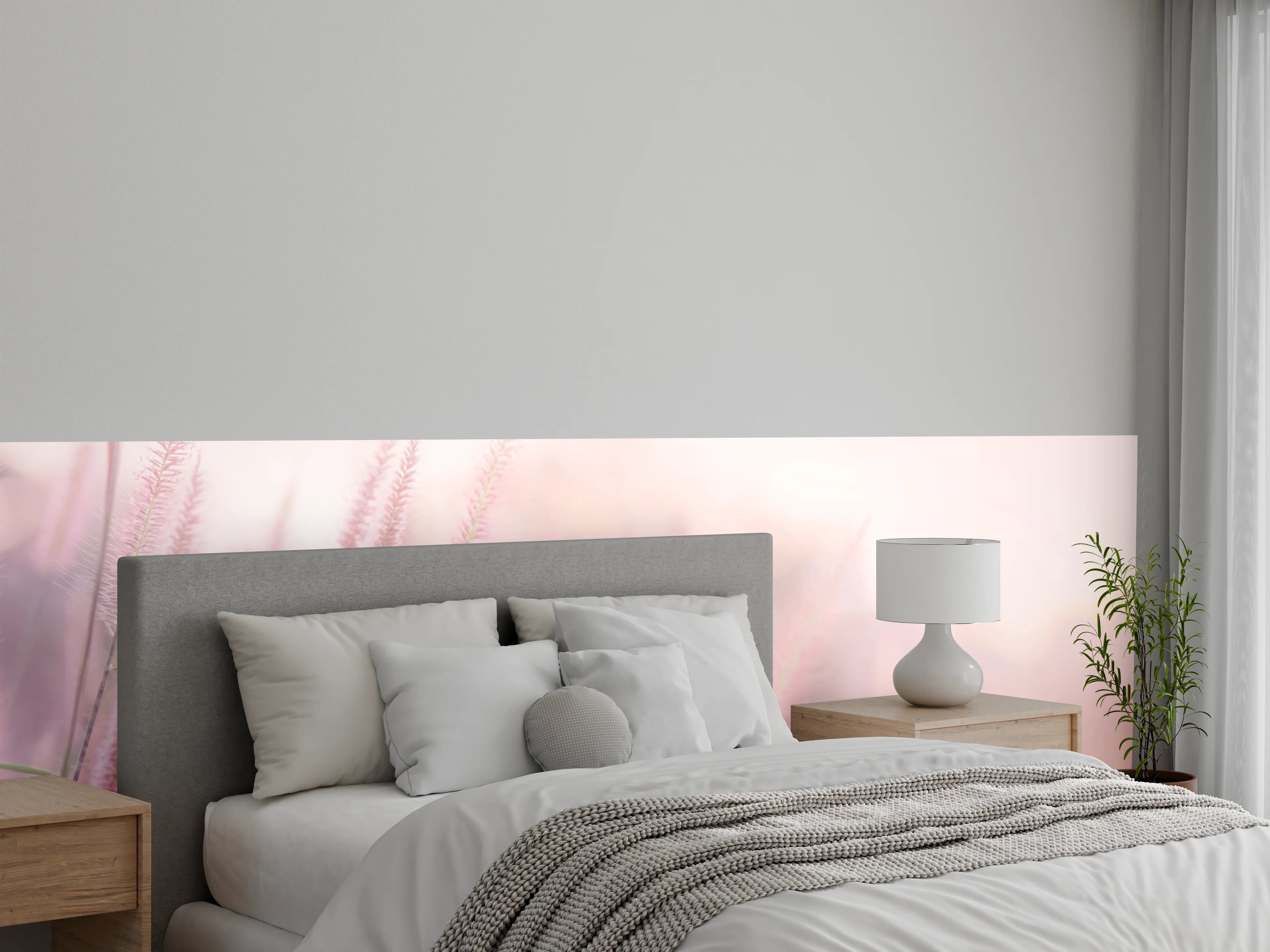 Wandverkleidung Schlafzimmer - Sanfte rosa Gräser im Sonnenlicht