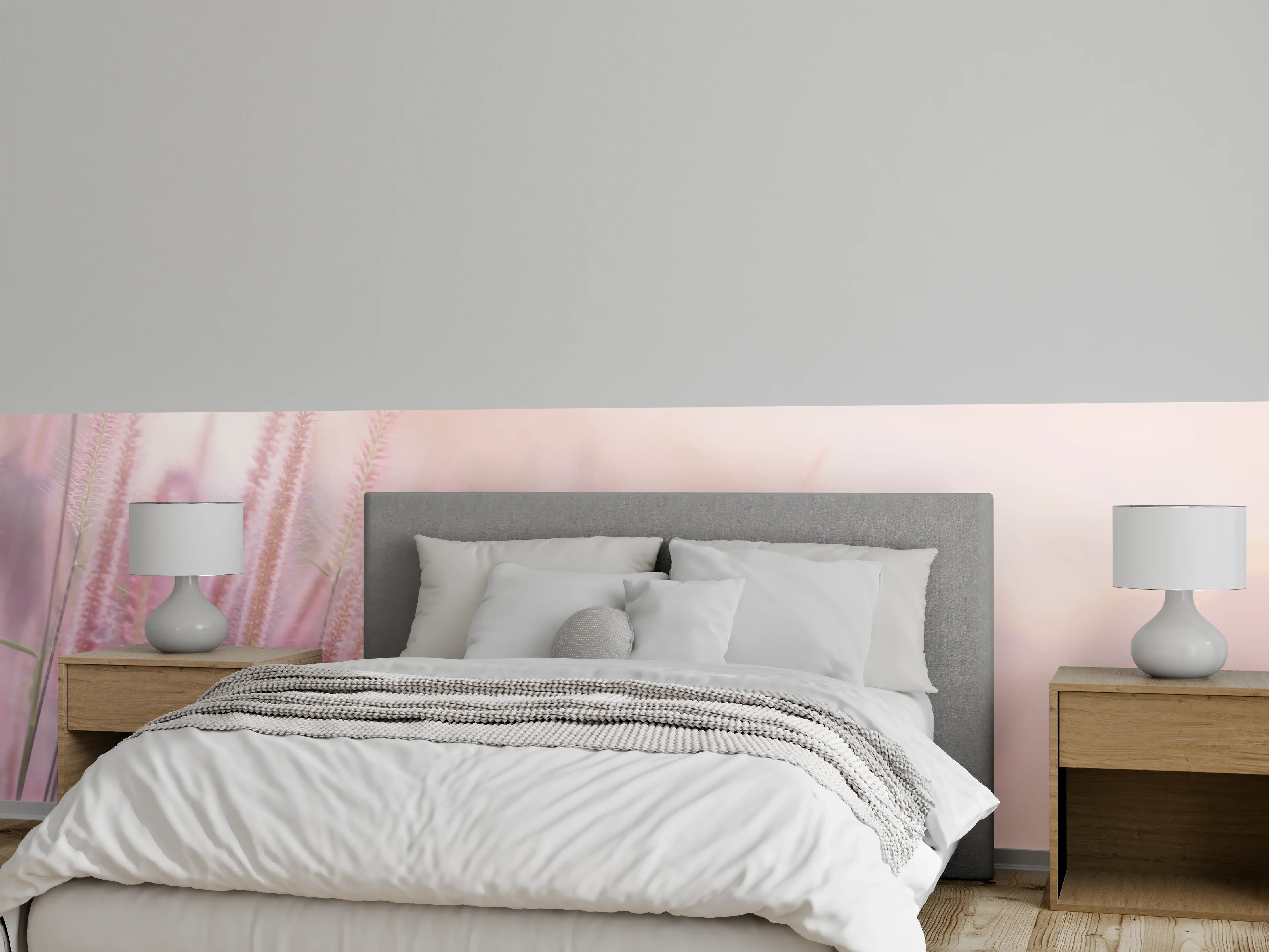 Wandverkleidung Schlafzimmer - Sanfte rosa Gräser im Sonnenlicht