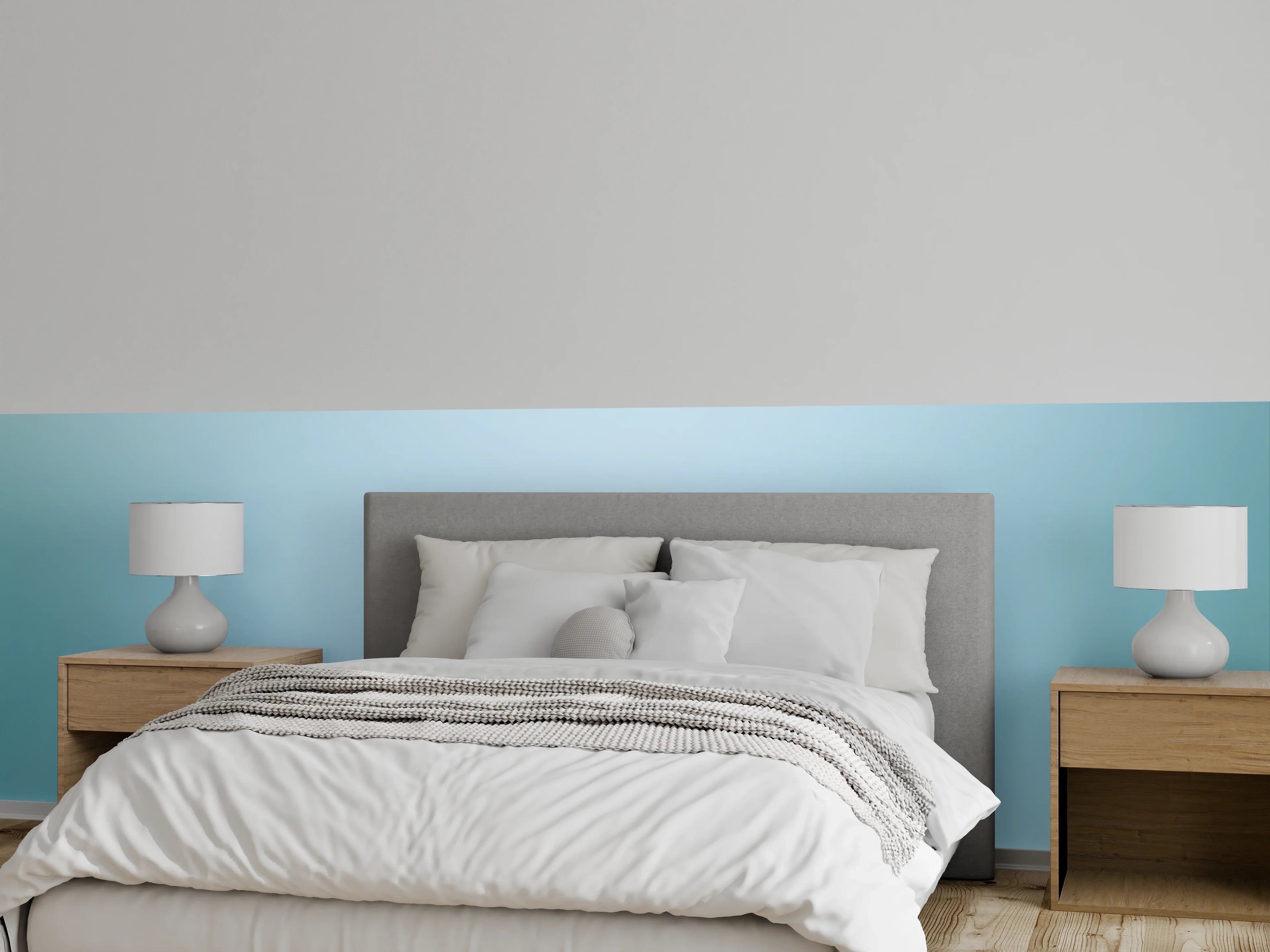 Wandverkleidung Schlafzimmer - Sanfter Farbverlauf in Blauweiß