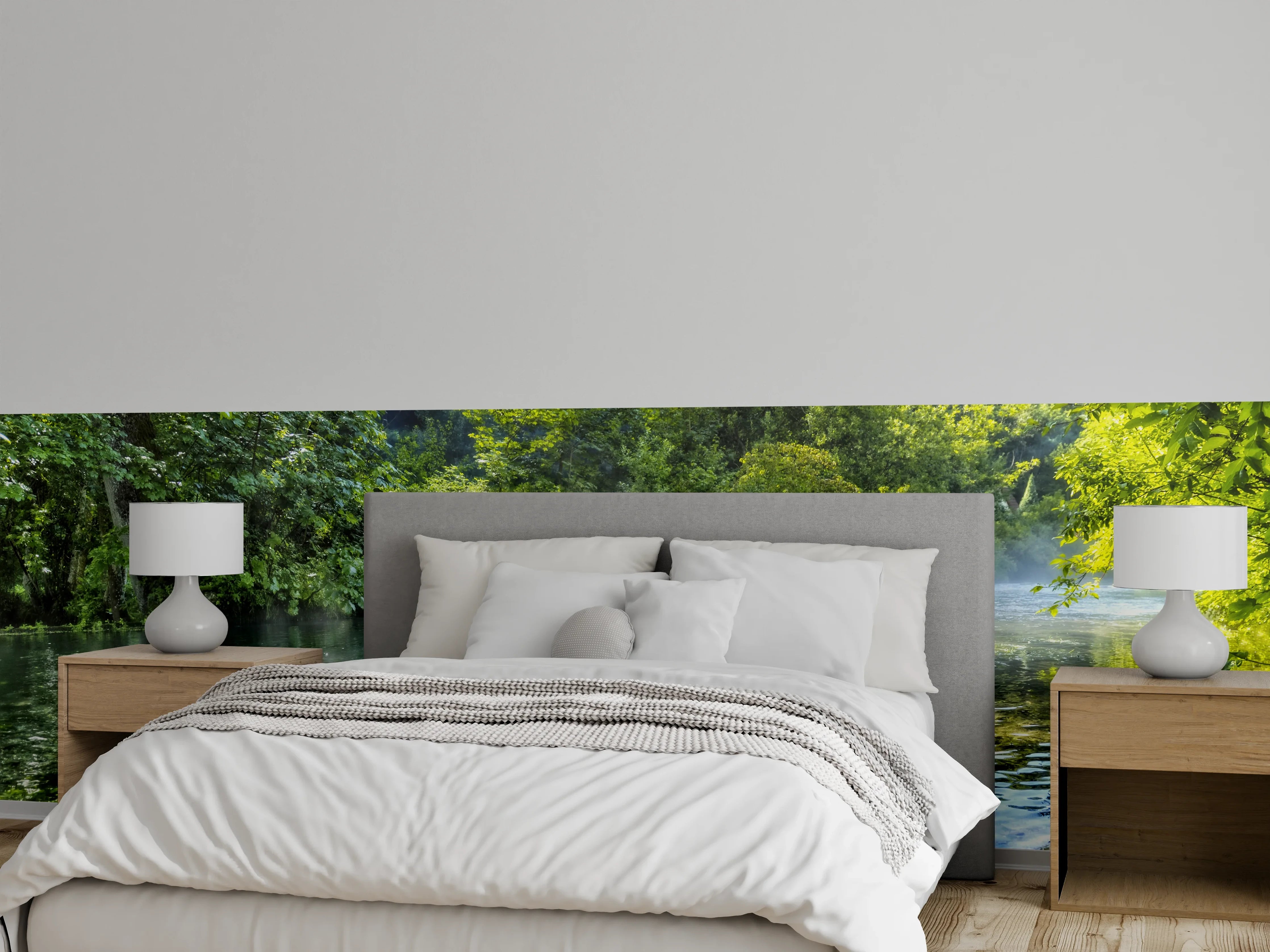 Wandverkleidung Schlafzimmer - Sanfter Fluss im Morgennebel Fotomotiv