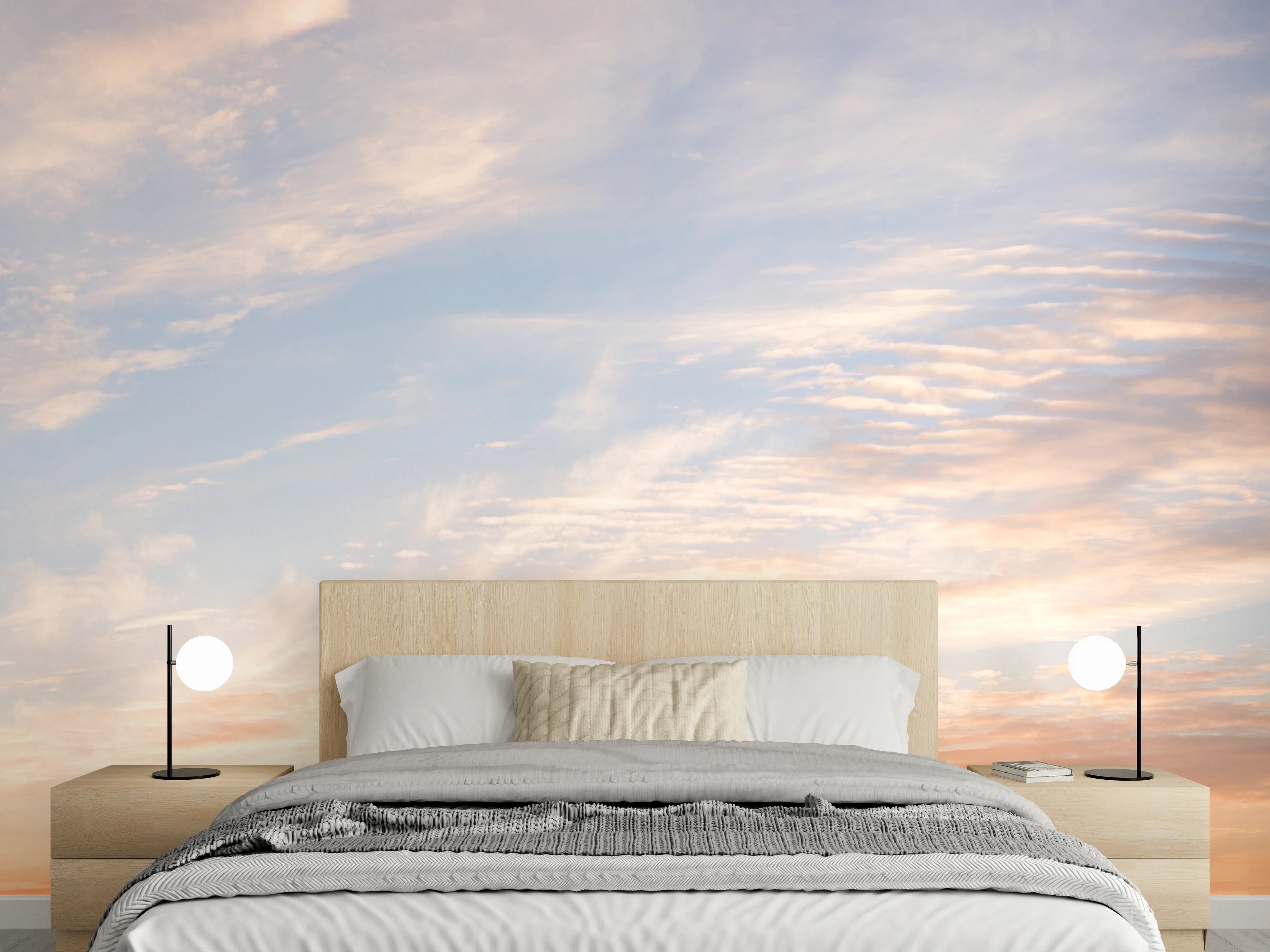 Wandverkleidung Schlafzimmer - Sanfter Sonnenuntergang Himmel Panorama