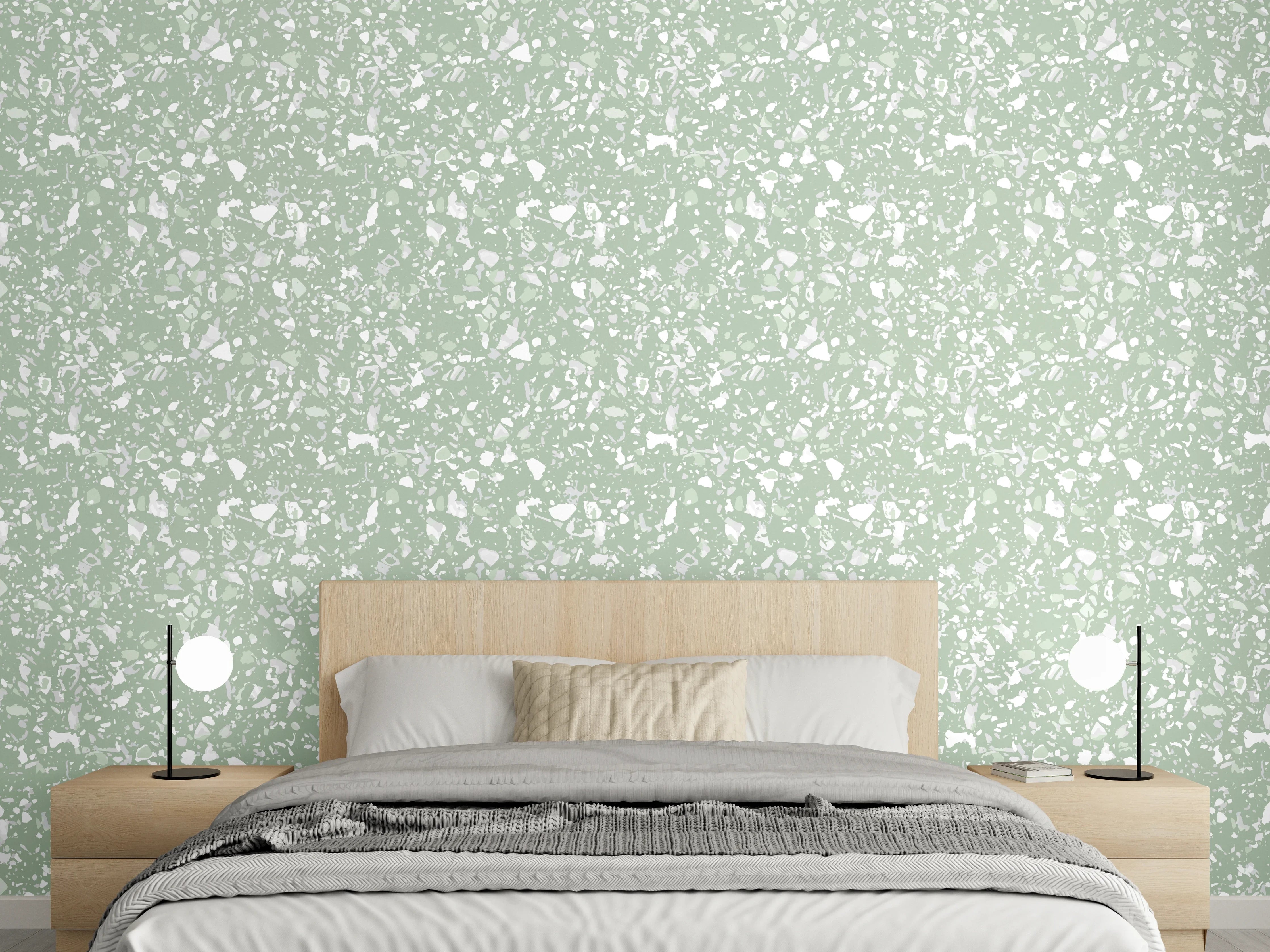 Wandverkleidung Schlafzimmer - Sanftes Blumenmuster in Pastellgrün