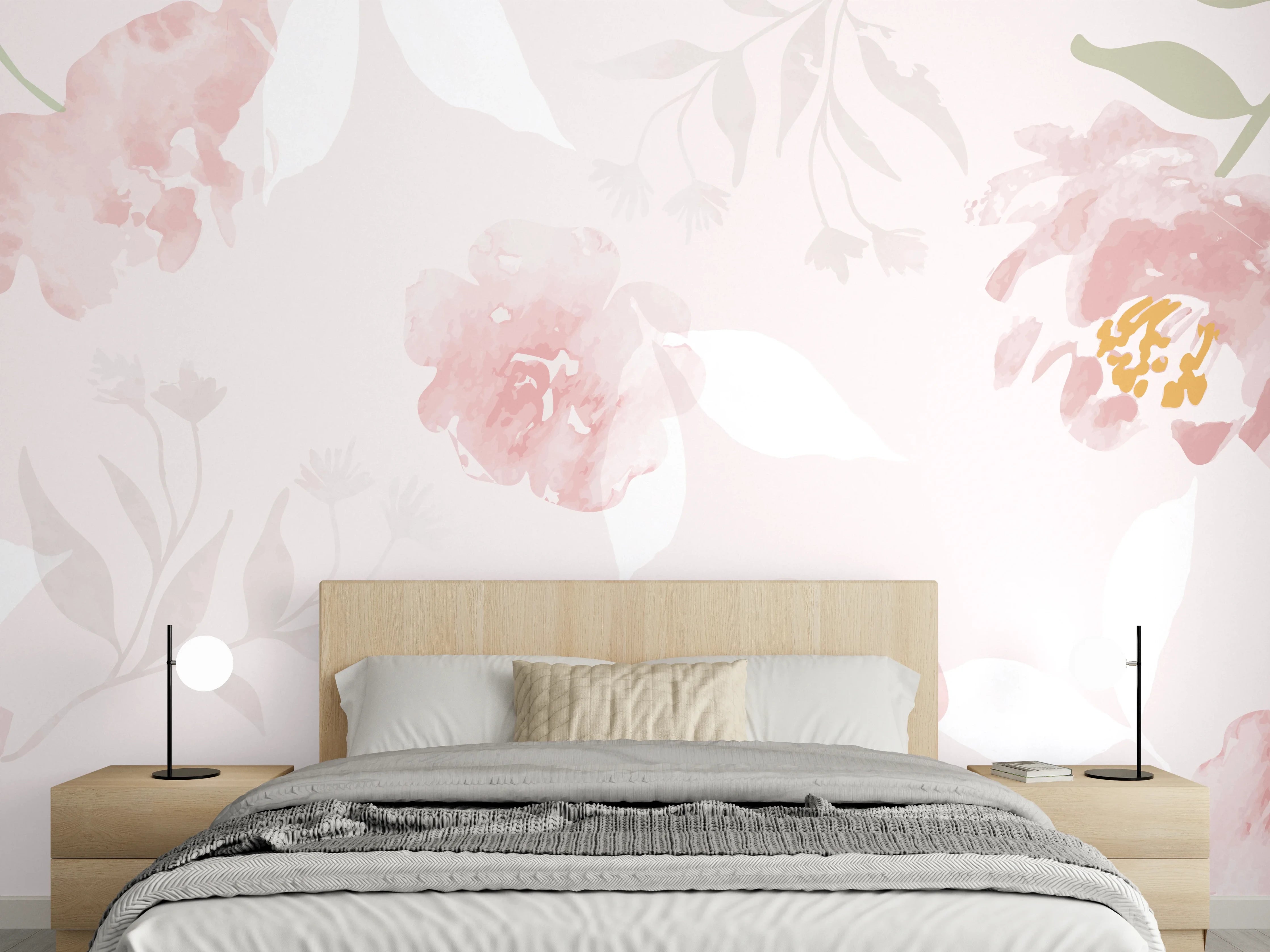 Wandverkleidung Schlafzimmer - Sanftes Rosa Blumenmuster Design