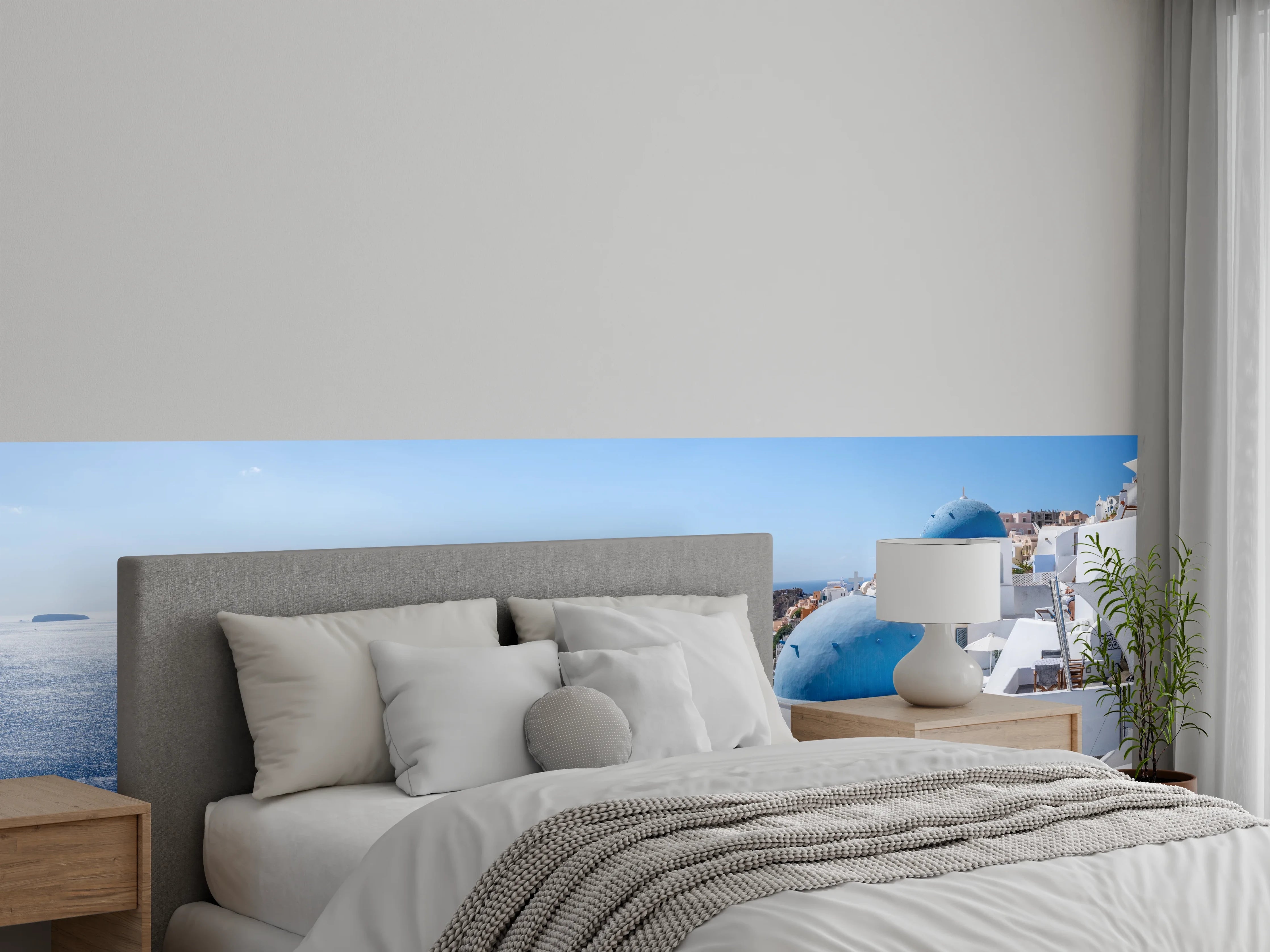 Wandverkleidung Schlafzimmer - Santorini Panorama: Blau-Weiße Griechische Küste