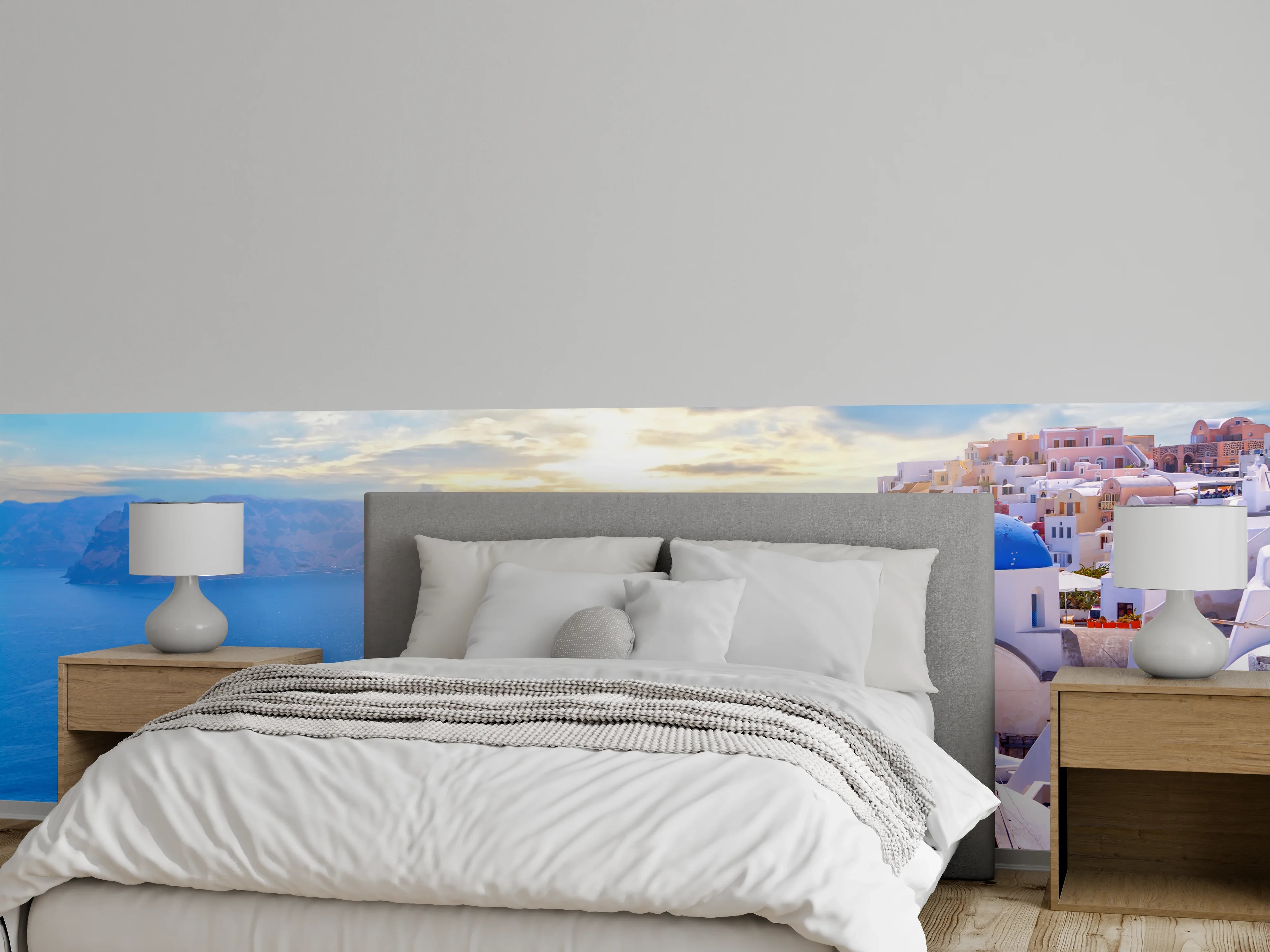 Wandverkleidung Schlafzimmer - Santorini Panorama: Griechischer Inseltraum