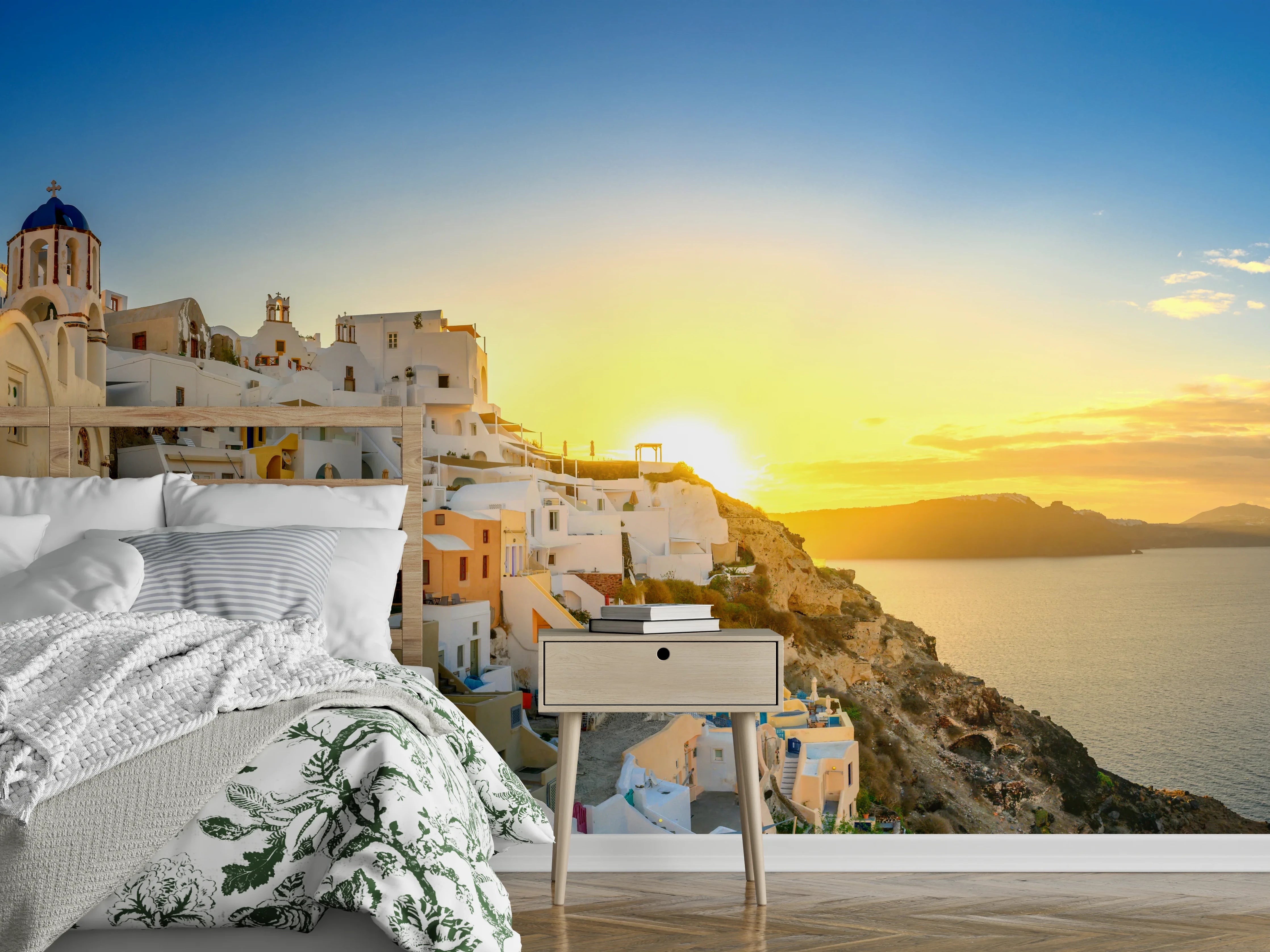 Wandverkleidung Schlafzimmer - Santorini Sonnenuntergang Skyline