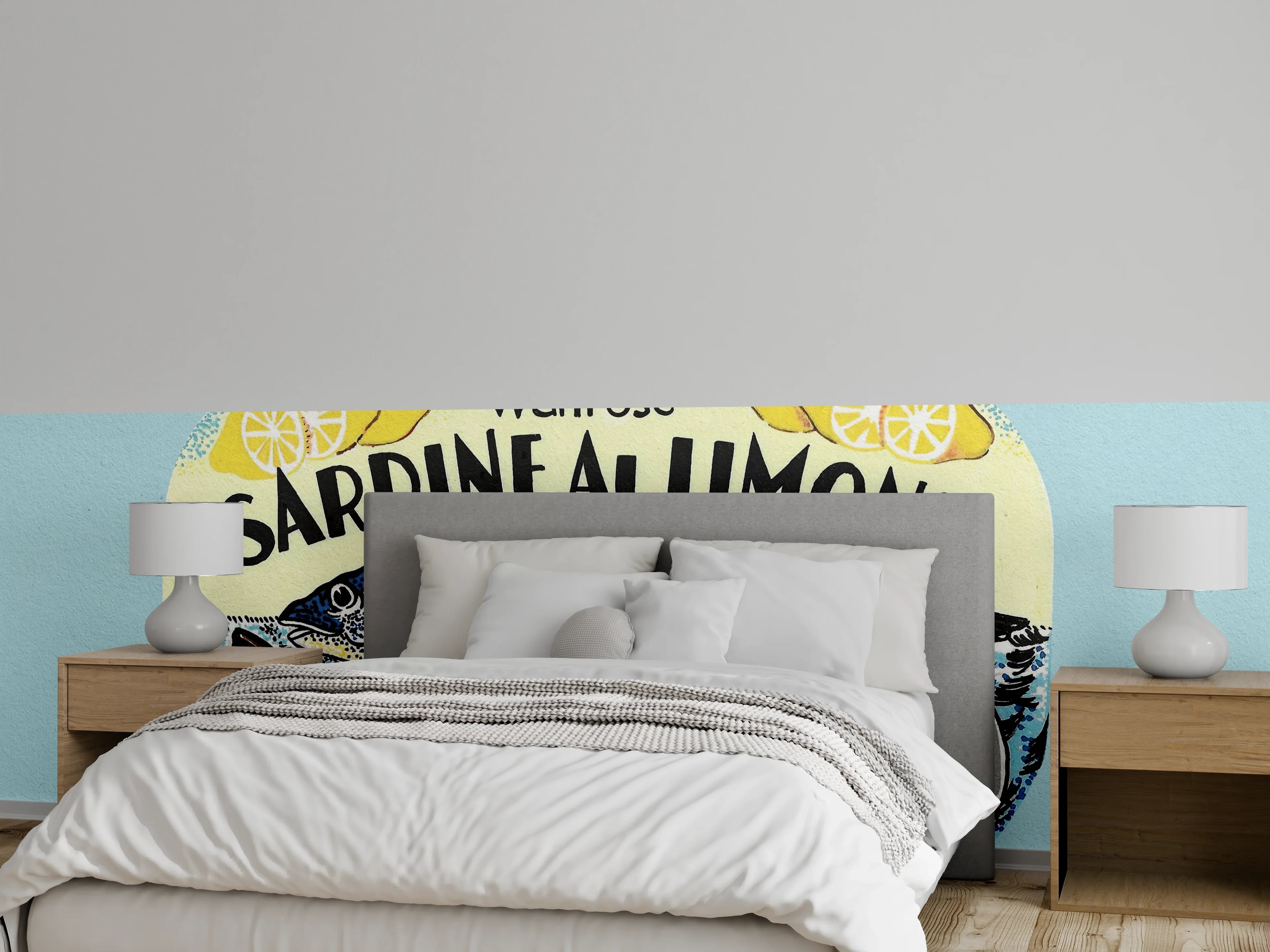 Wandverkleidung Schlafzimmer - Sardinen Illustration Retro Design