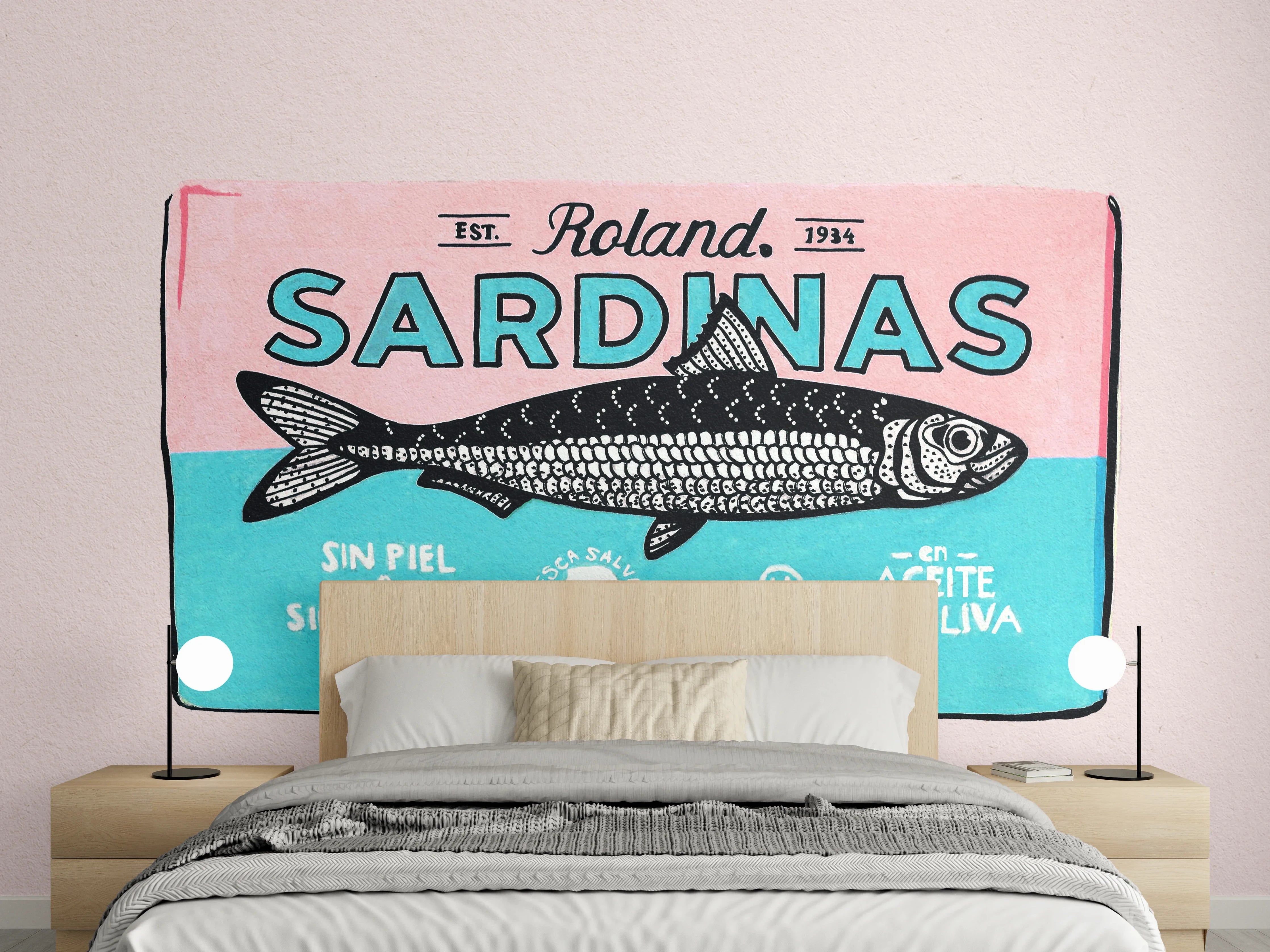 Wandverkleidung Schlafzimmer - Sardinendose Illustration Retro Look