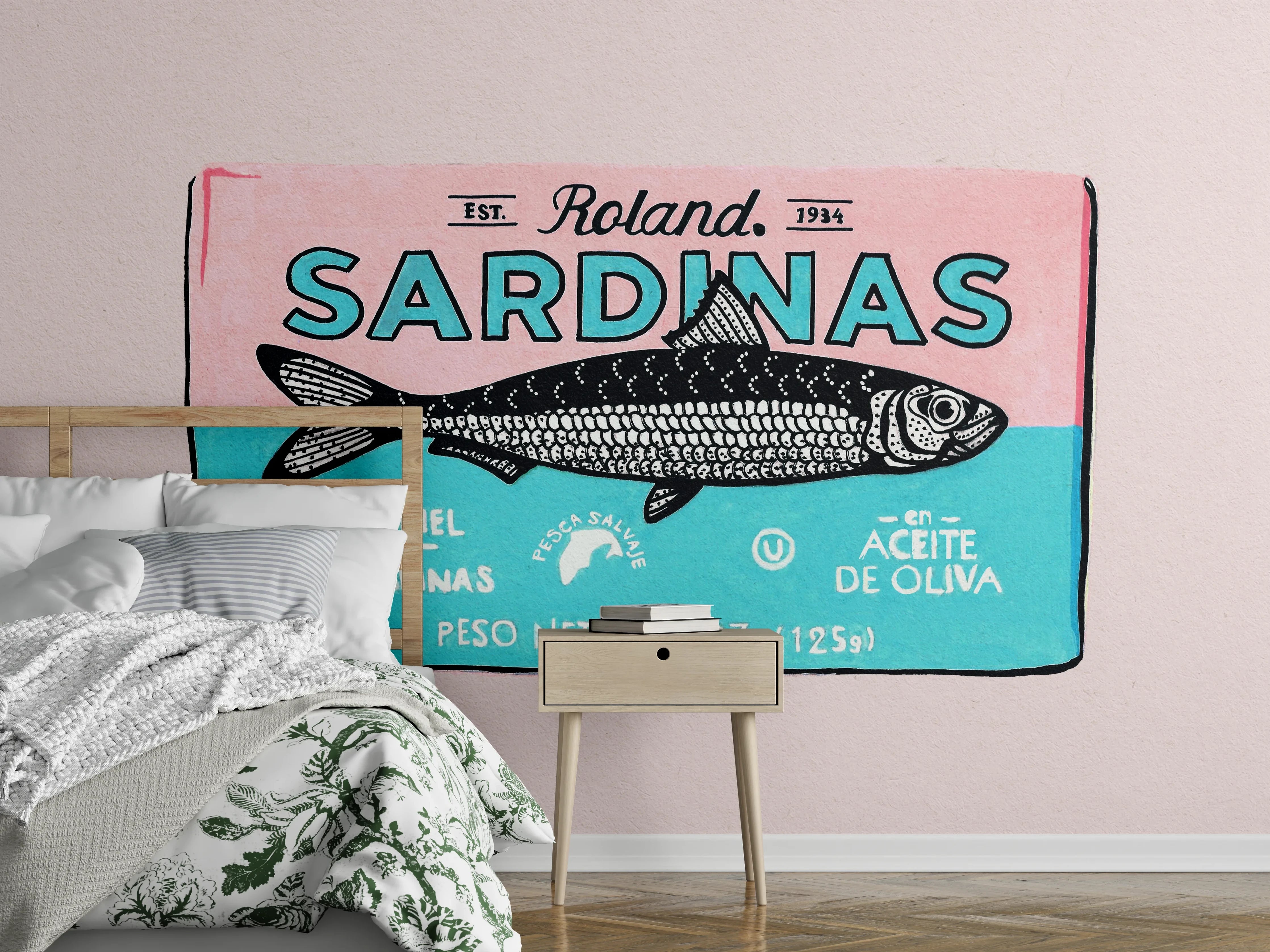 Wandverkleidung Schlafzimmer - Sardinendose Illustration Retro Look
