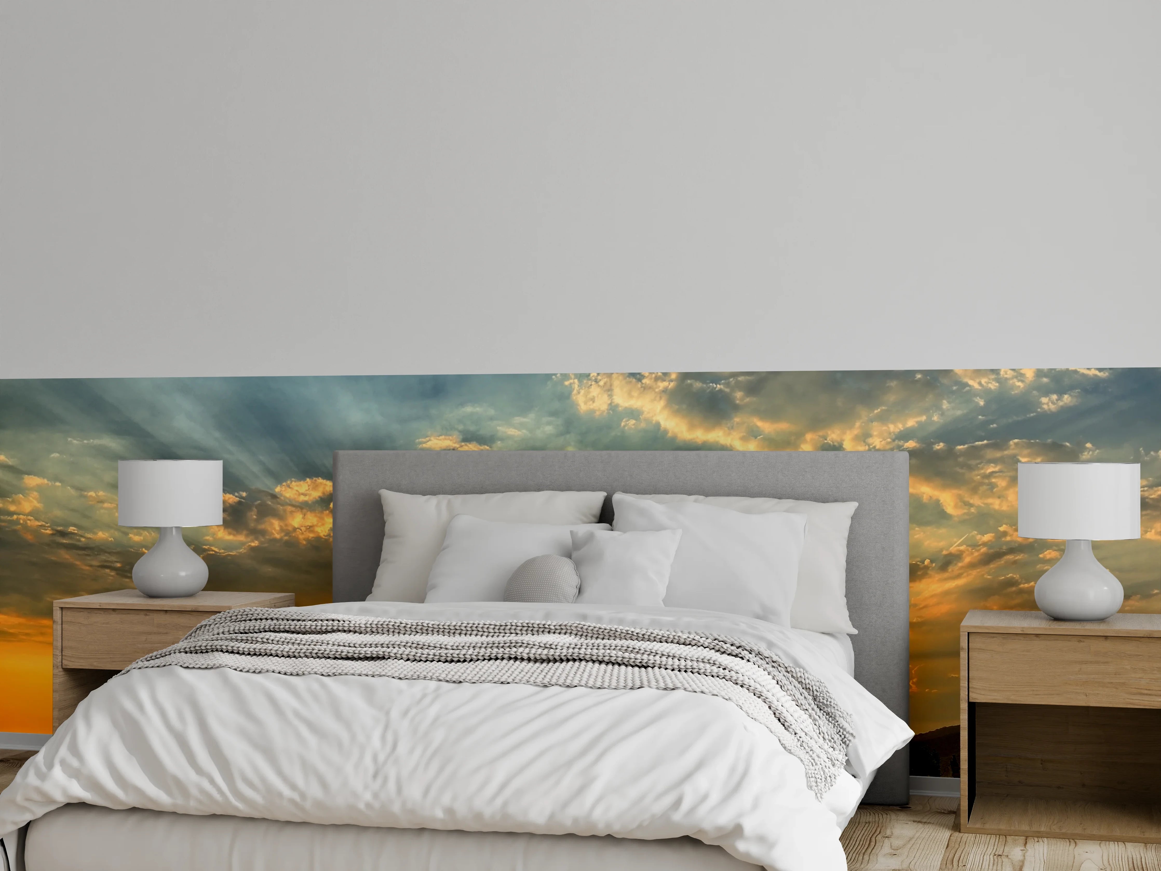 Wandverkleidung Schlafzimmer - Schafe auf Wiese beim Sonnenuntergang