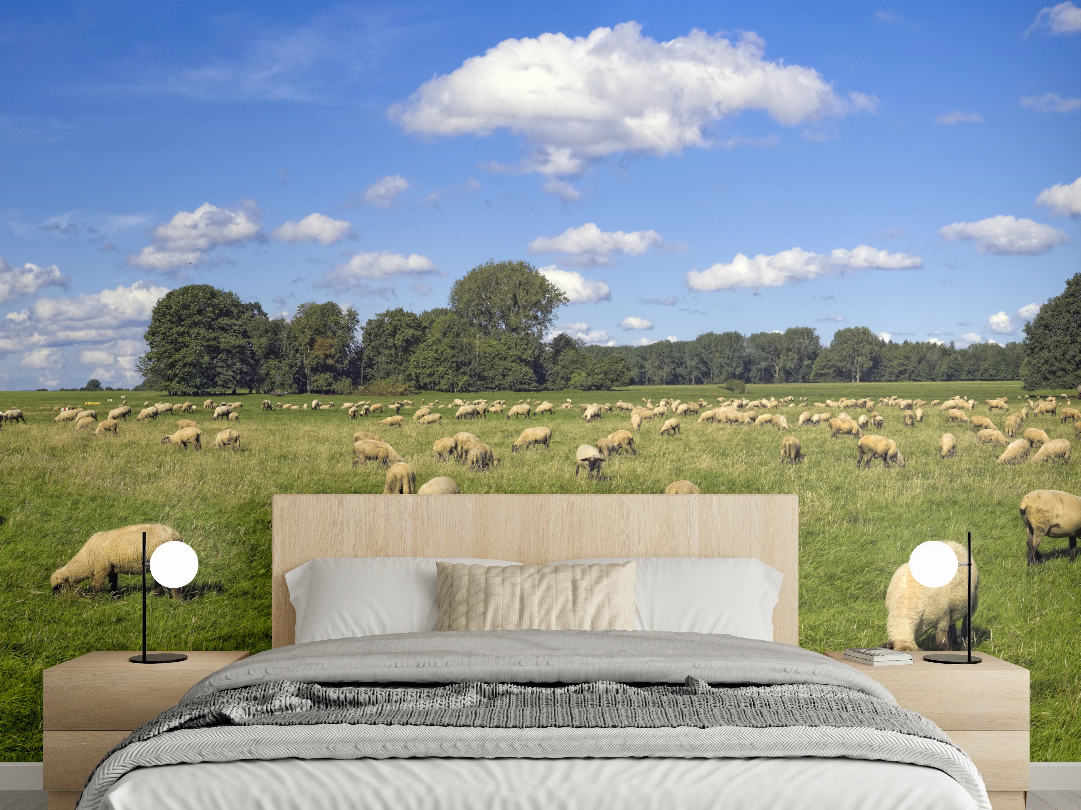 Wandverkleidung Schlafzimmer - Schafherde Panorama
