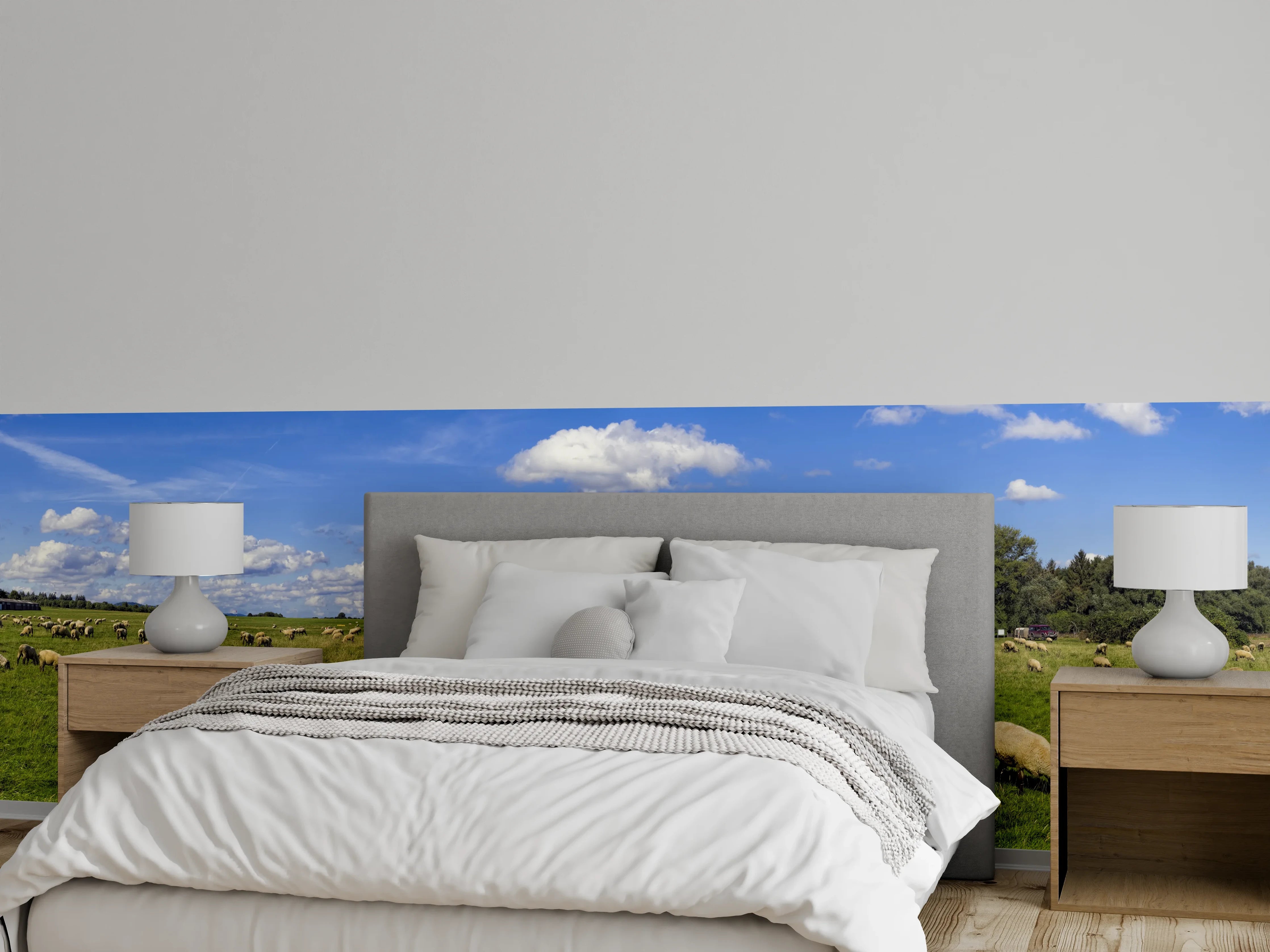 Wandverkleidung Schlafzimmer - Schafherde Panorama