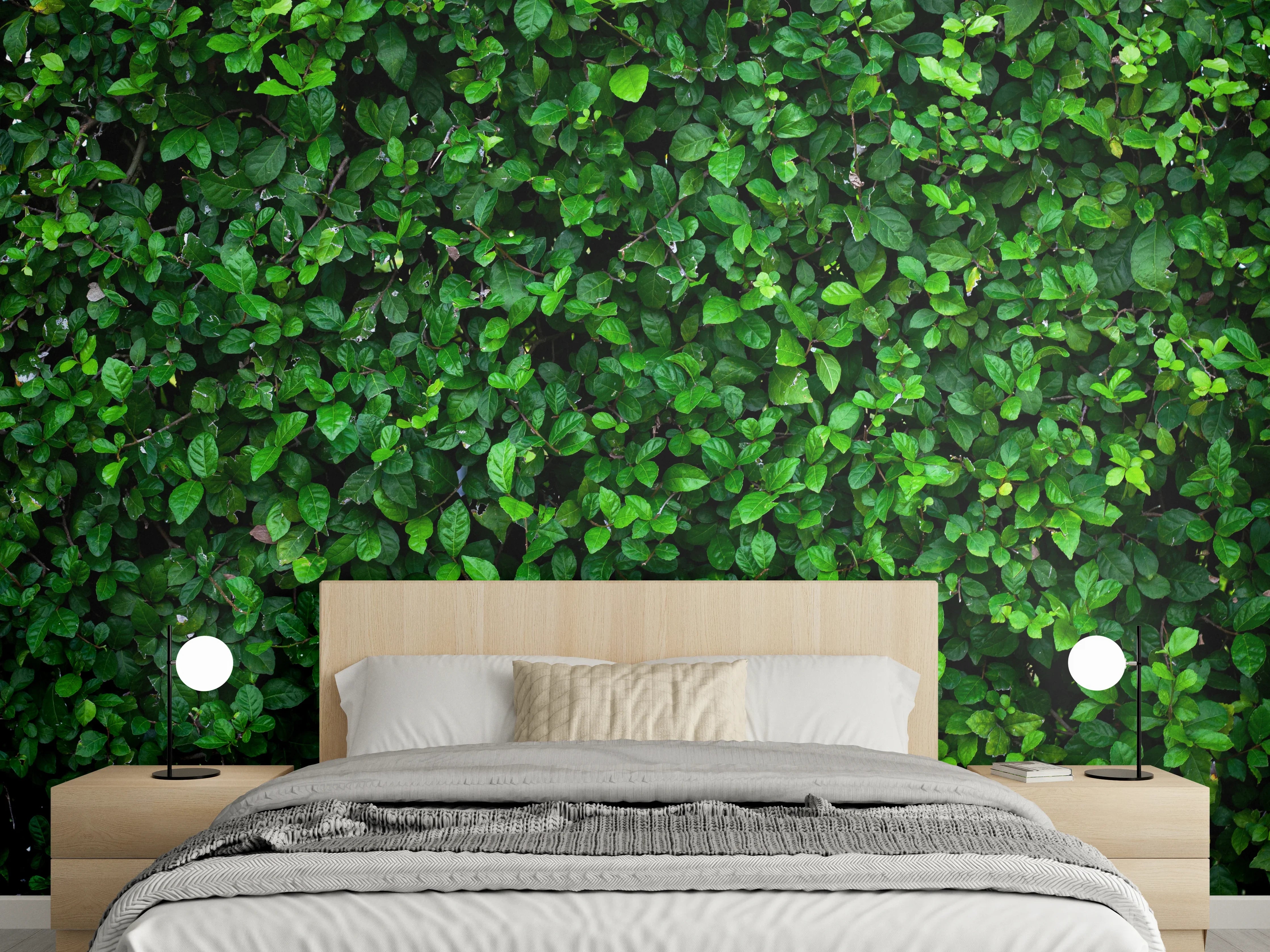 Wandverkleidung Schlafzimmer - Schattenspiel im weißen Blattwald