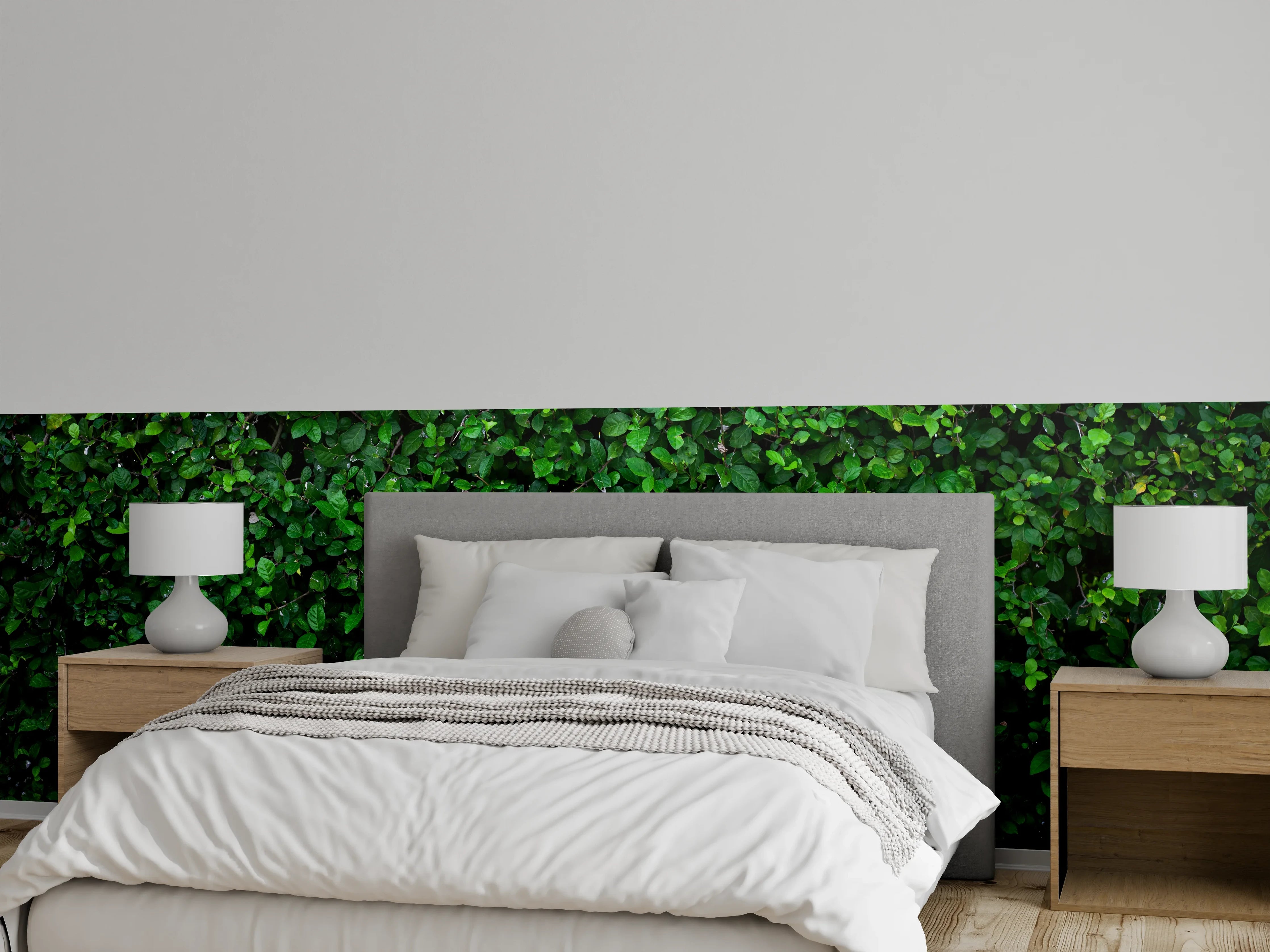 Wandverkleidung Schlafzimmer - Schattenspiel im weißen Blattwald