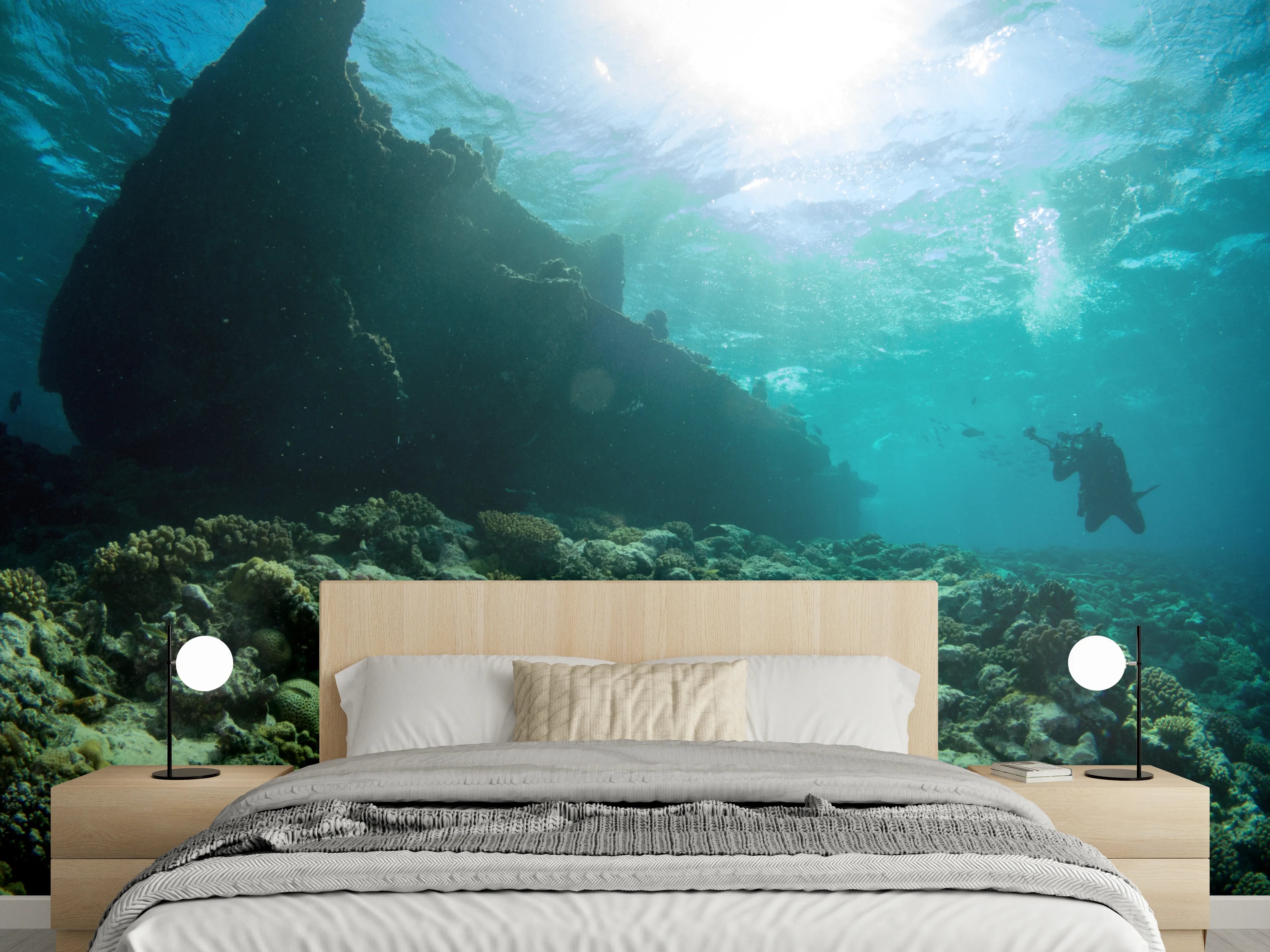 Wandverkleidung Schlafzimmer - Schiffswrack unter Wasser Korallenriff
