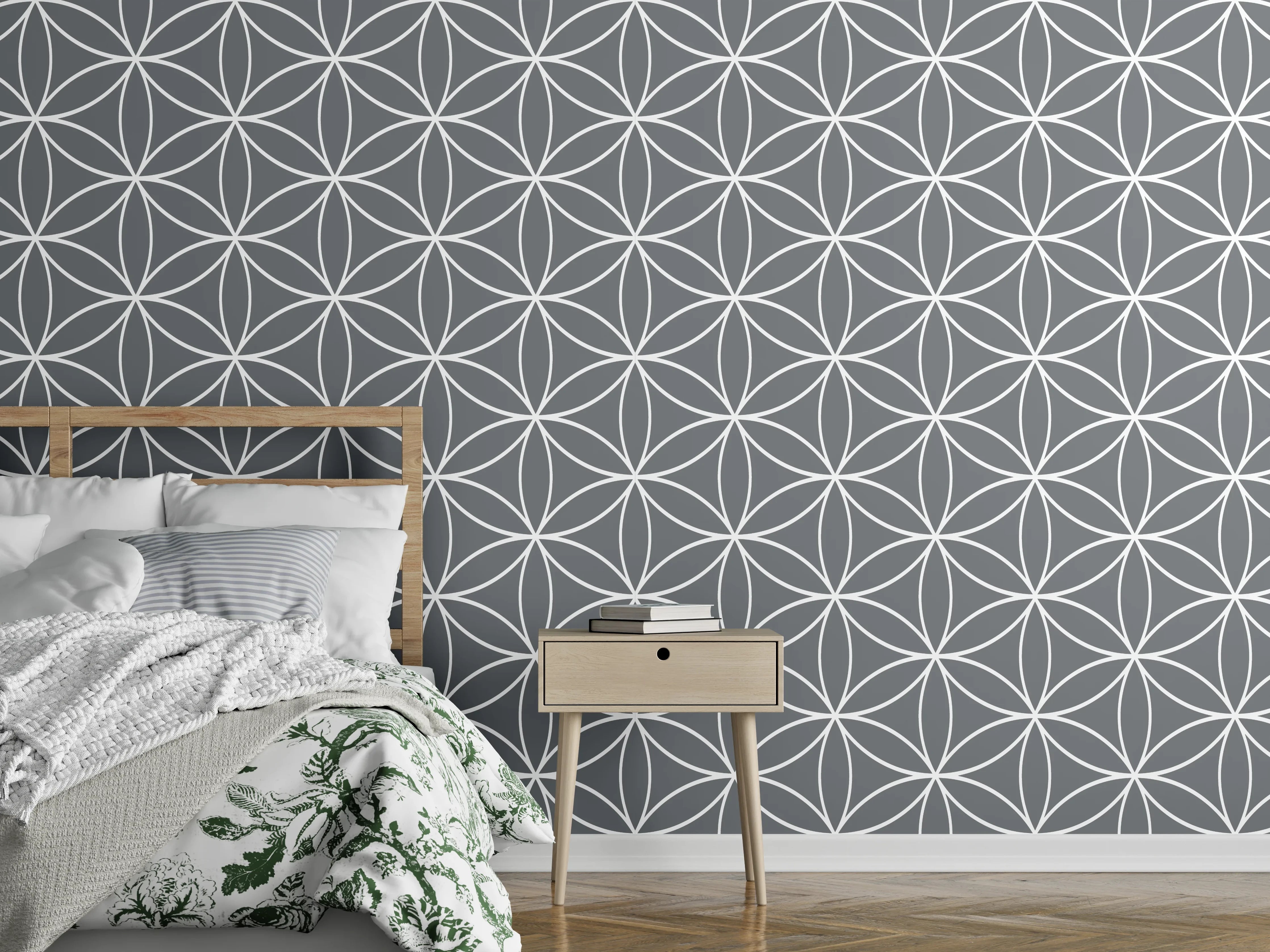 Wandverkleidung Schlafzimmer - Schlichte Graue und Weiße Geometrie