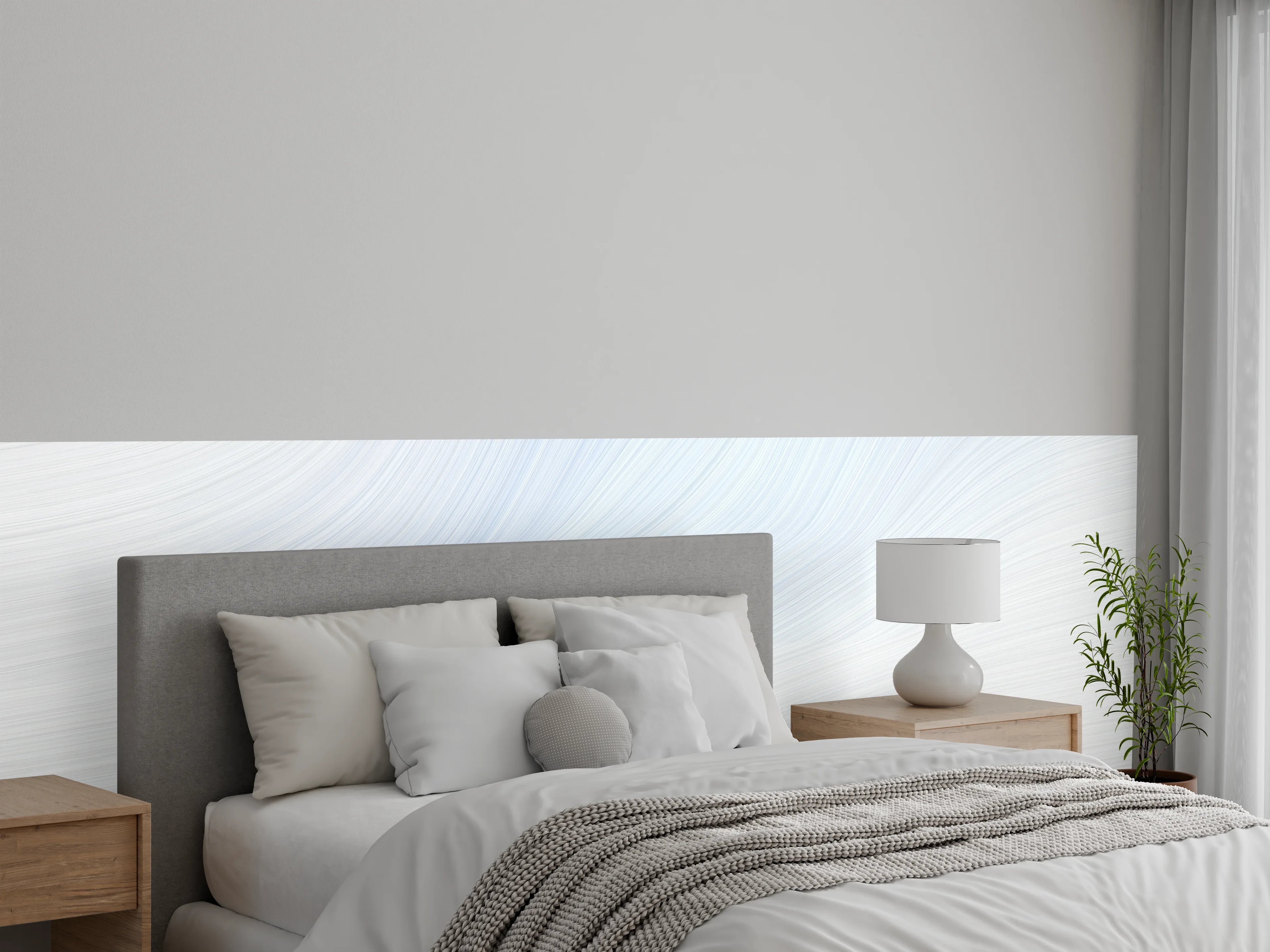 Wandverkleidung Schlafzimmer - Schlichte Grautöne mit feinen Linien