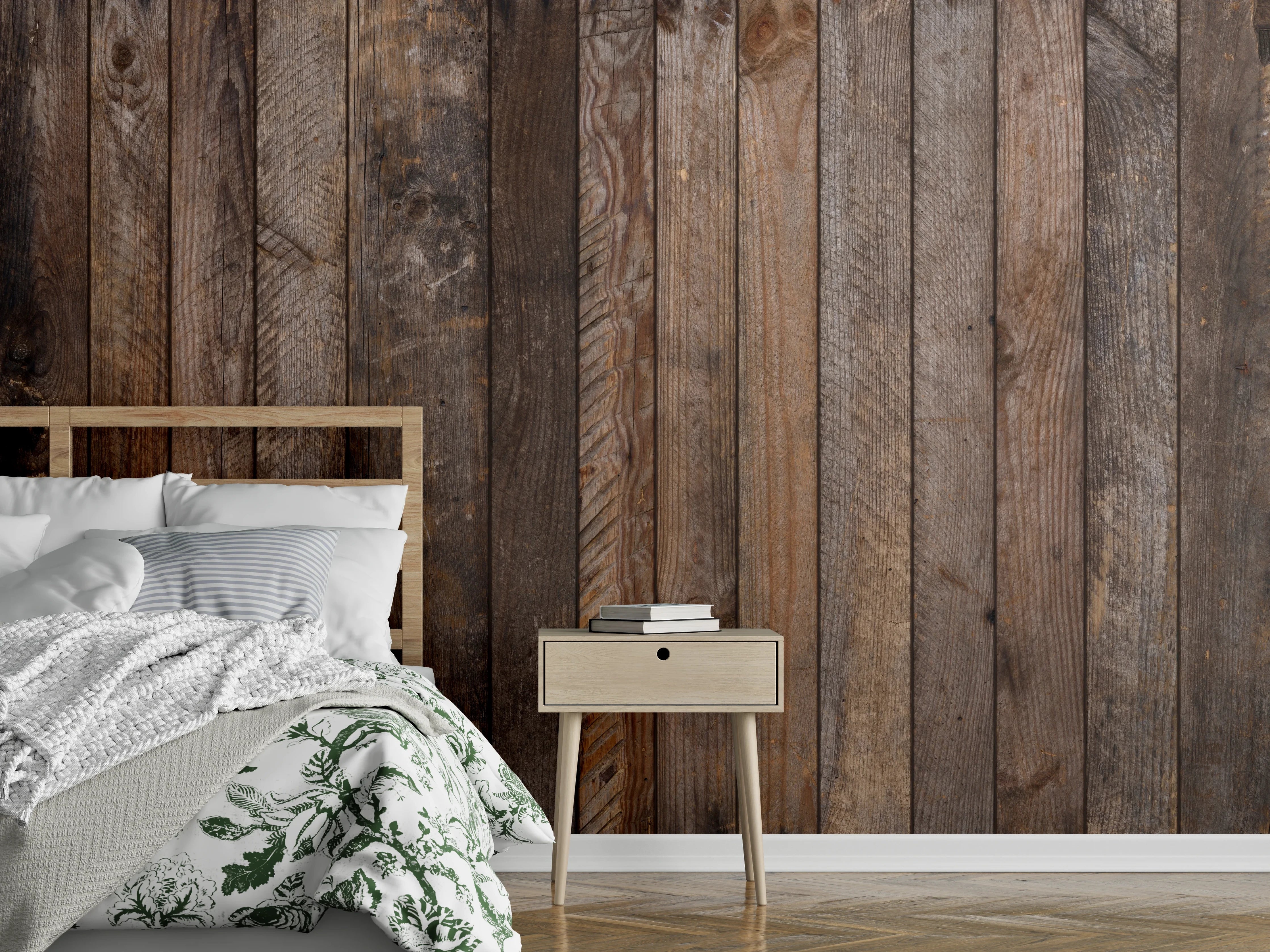 Wandverkleidung Schlafzimmer - Schlichte Holzoptik in Grautönen