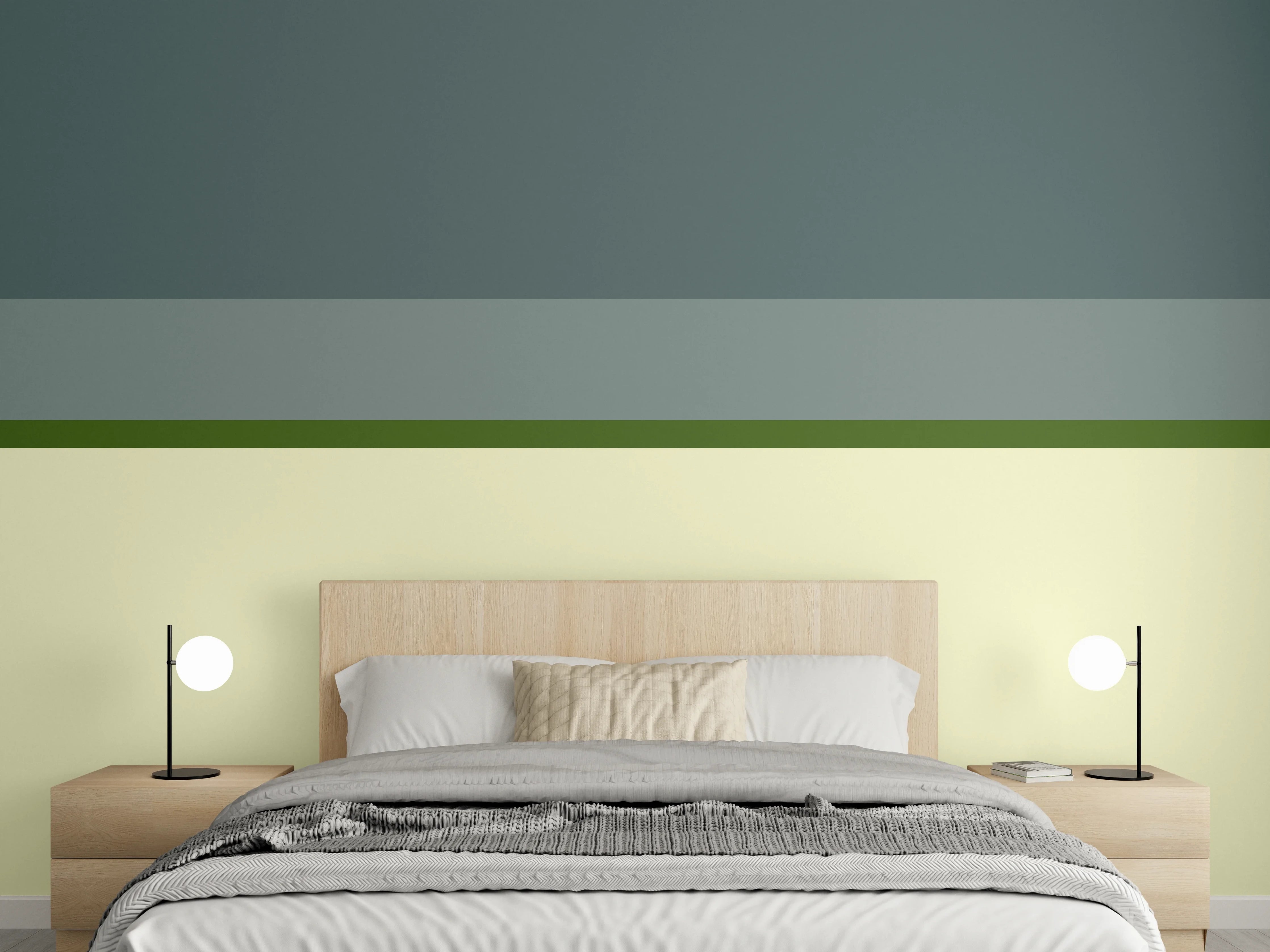 Wandverkleidung Schlafzimmer - Schlichte Linien in Creme und Grau