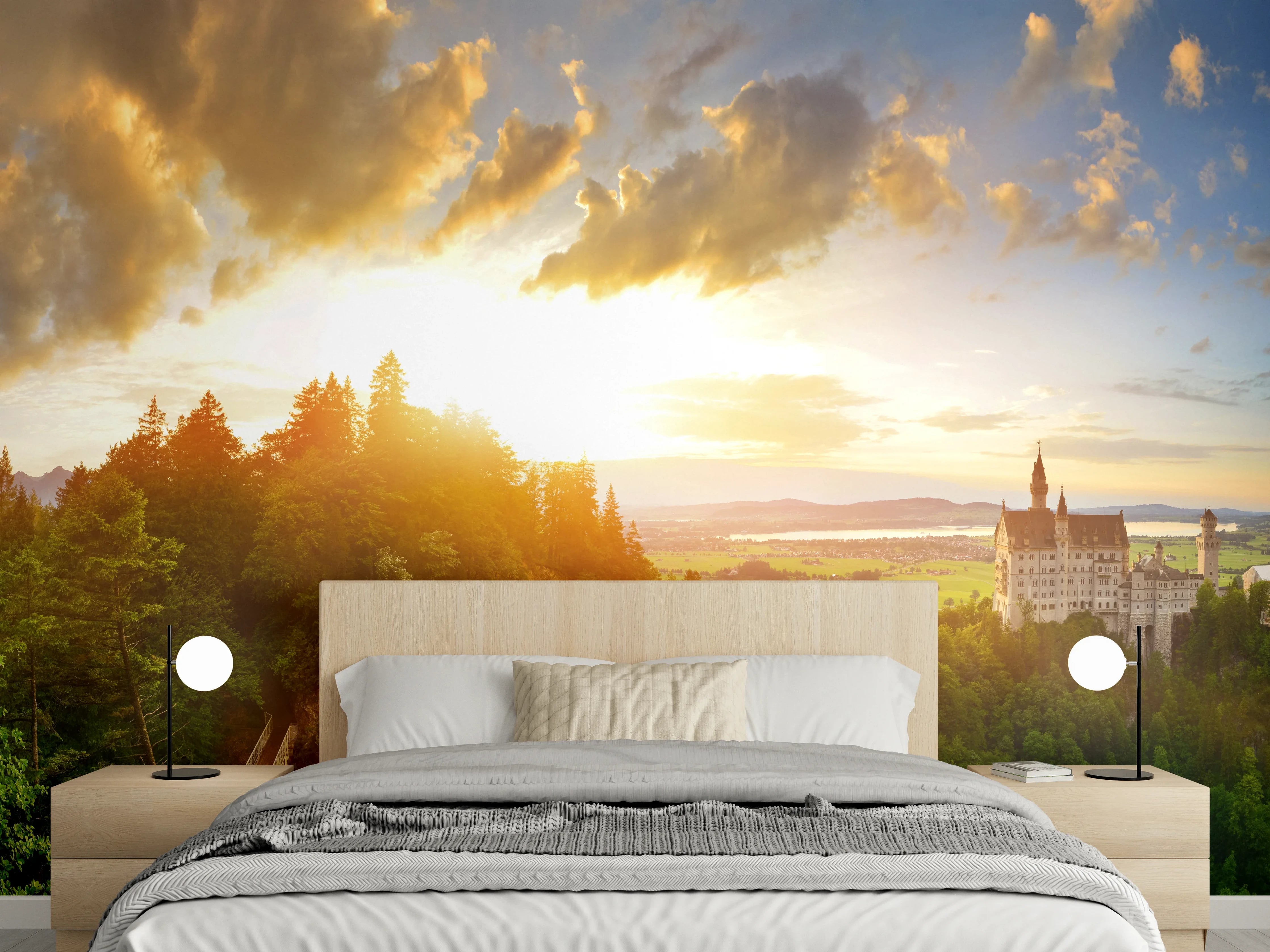 Wandverkleidung Schlafzimmer - Schloss Neuschwanstein bei Sonnenuntergang