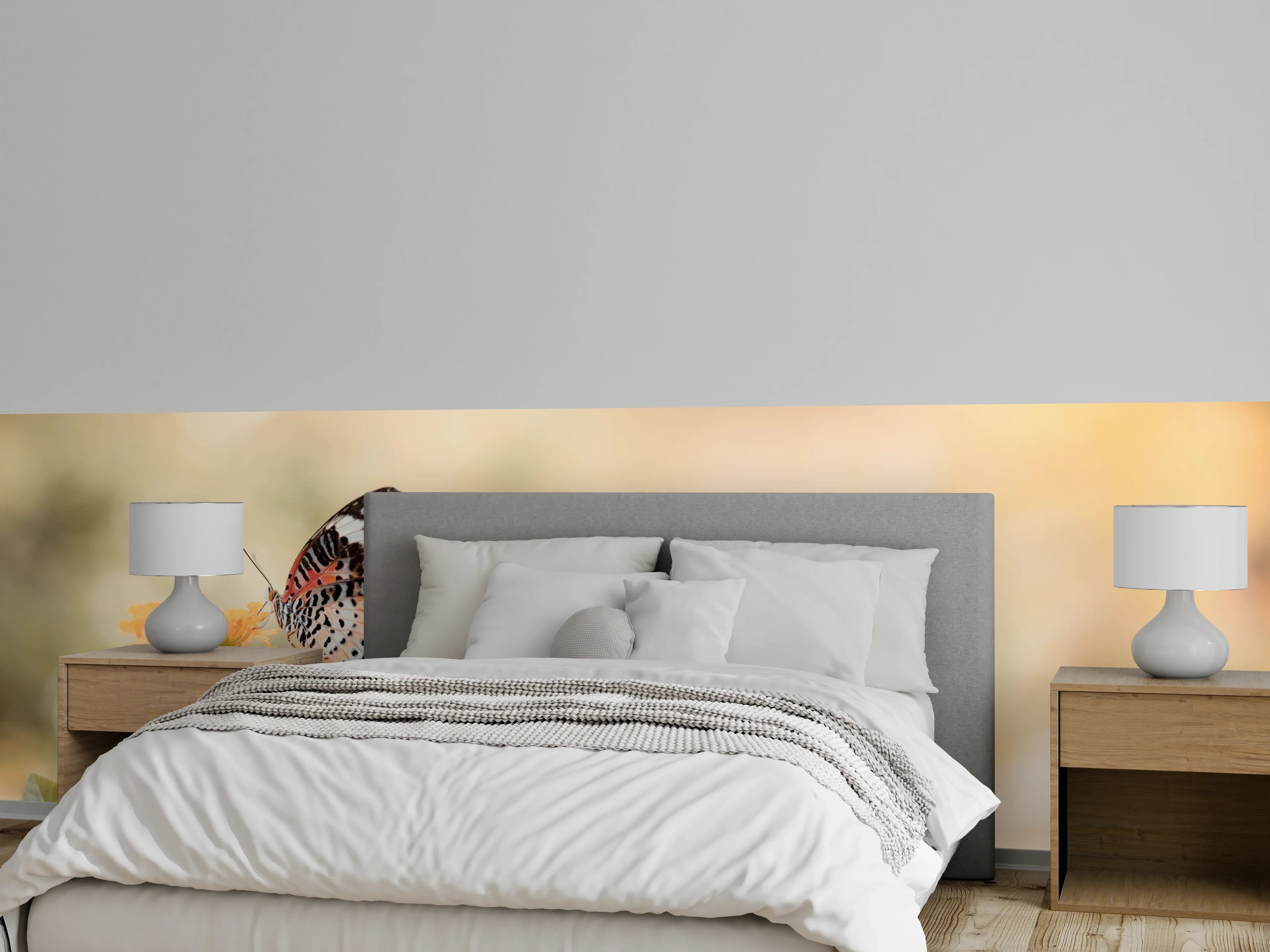 Wandverkleidung Schlafzimmer - Schmetterling auf eine orangene Blume