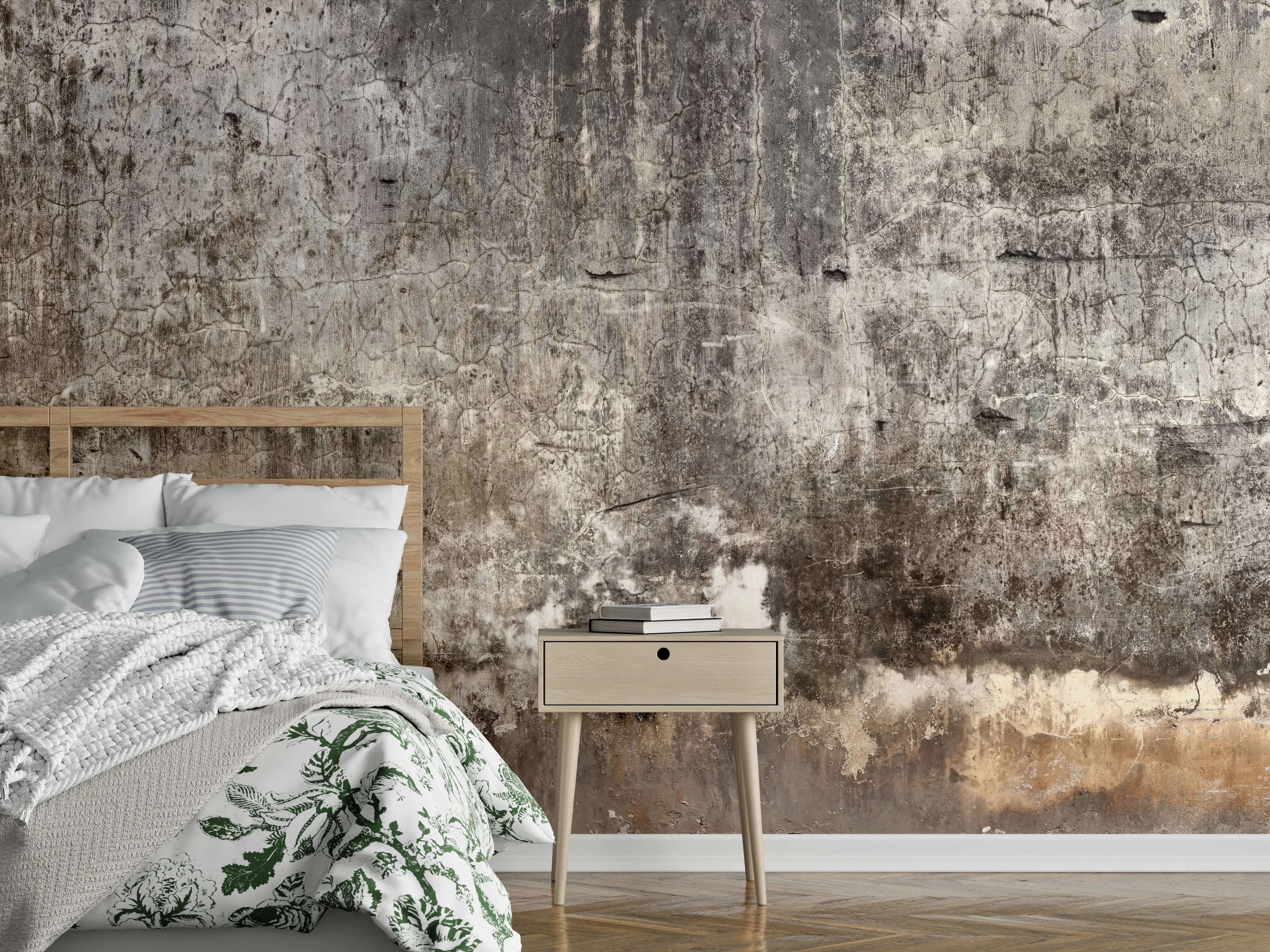 Wandverkleidung Schlafzimmer - Schmutzige Wand mit kaputtem Zementputz