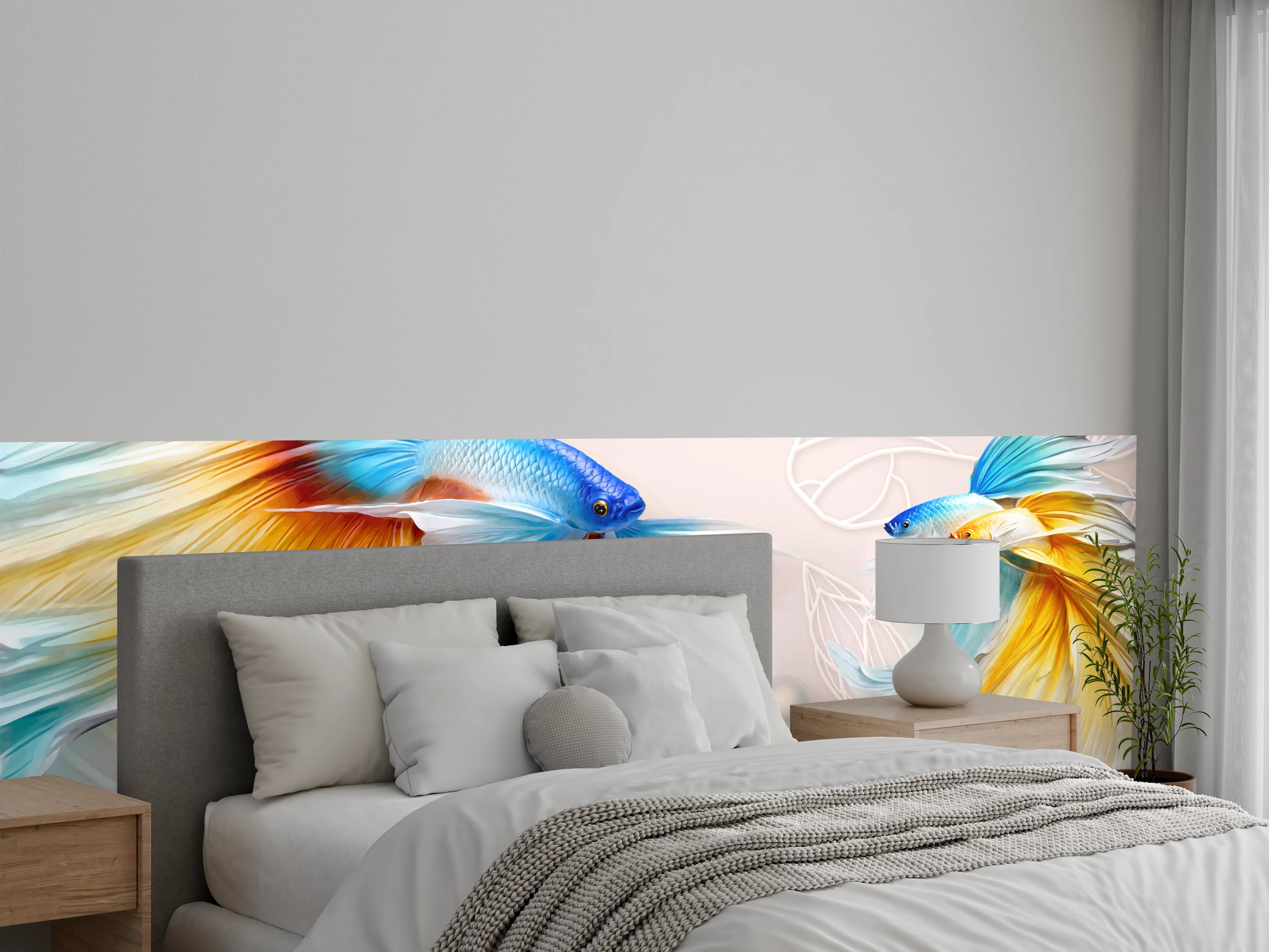 Wandverkleidung Schlafzimmer - Schöne Fische auf Rosa Hintergrund