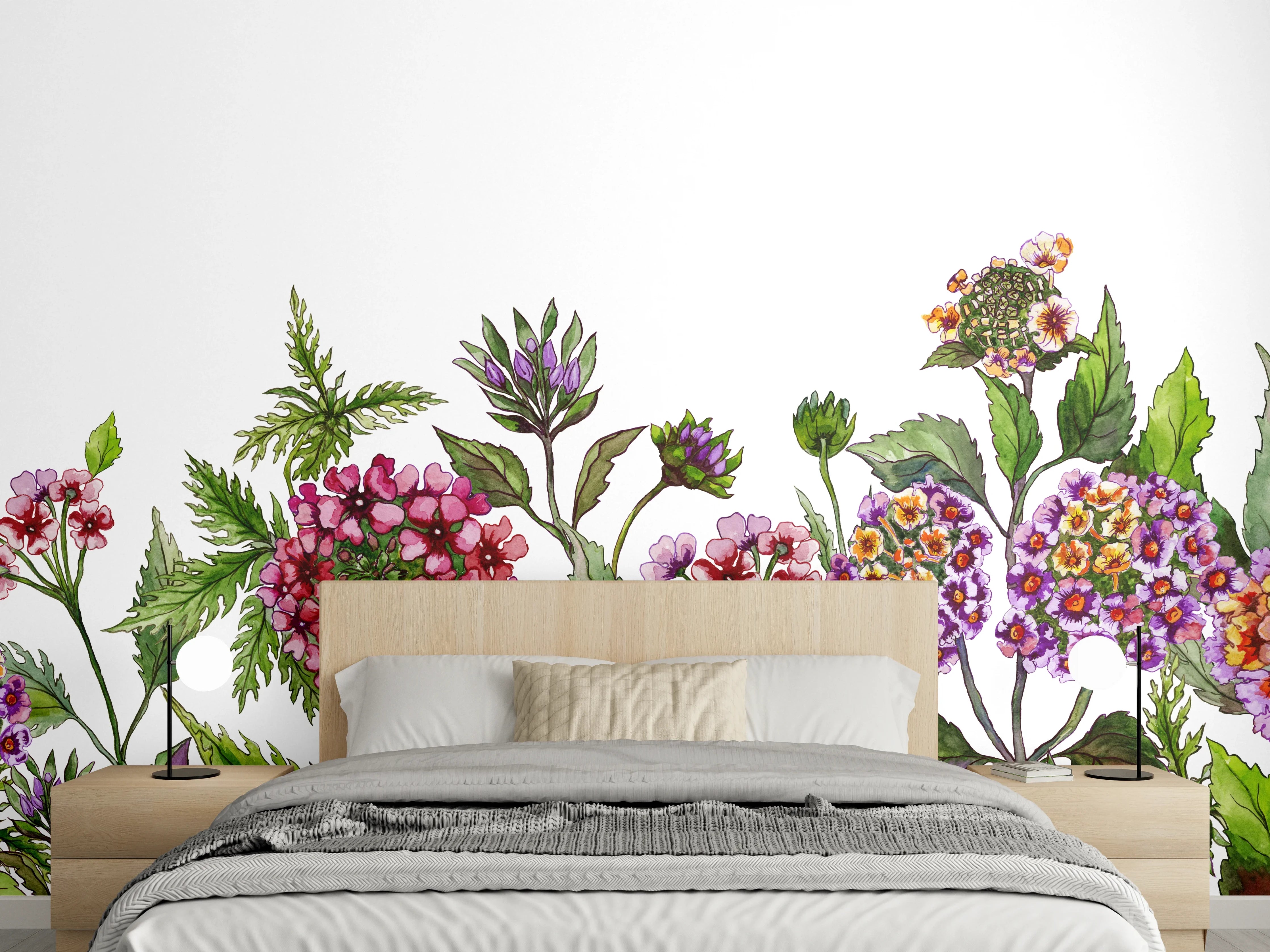 Wandverkleidung Schlafzimmer - Schöne Lantana-Blüten mit grünem Blätter