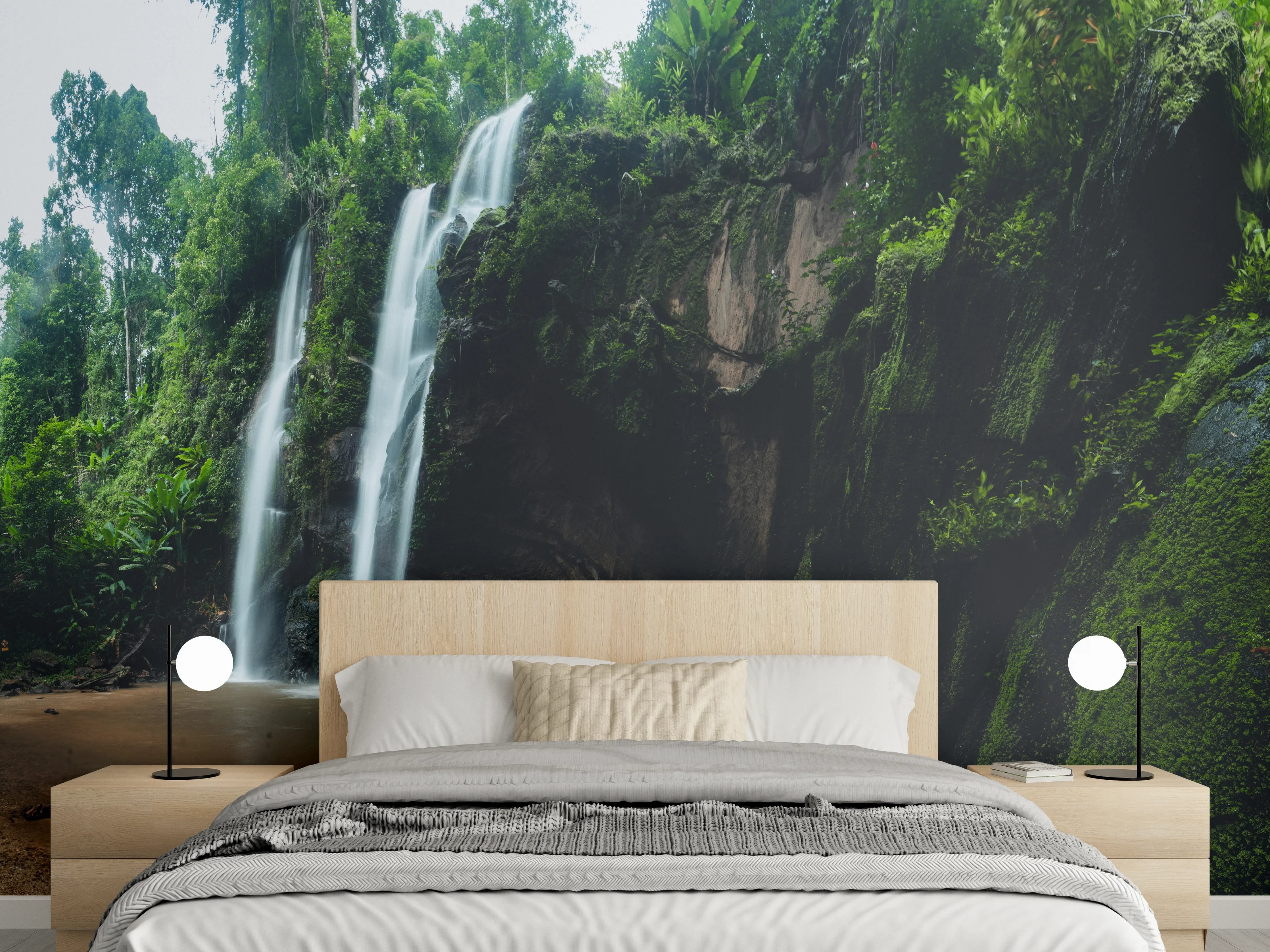 Wandverkleidung Schlafzimmer - Schöner Wasserfall im Dschungel