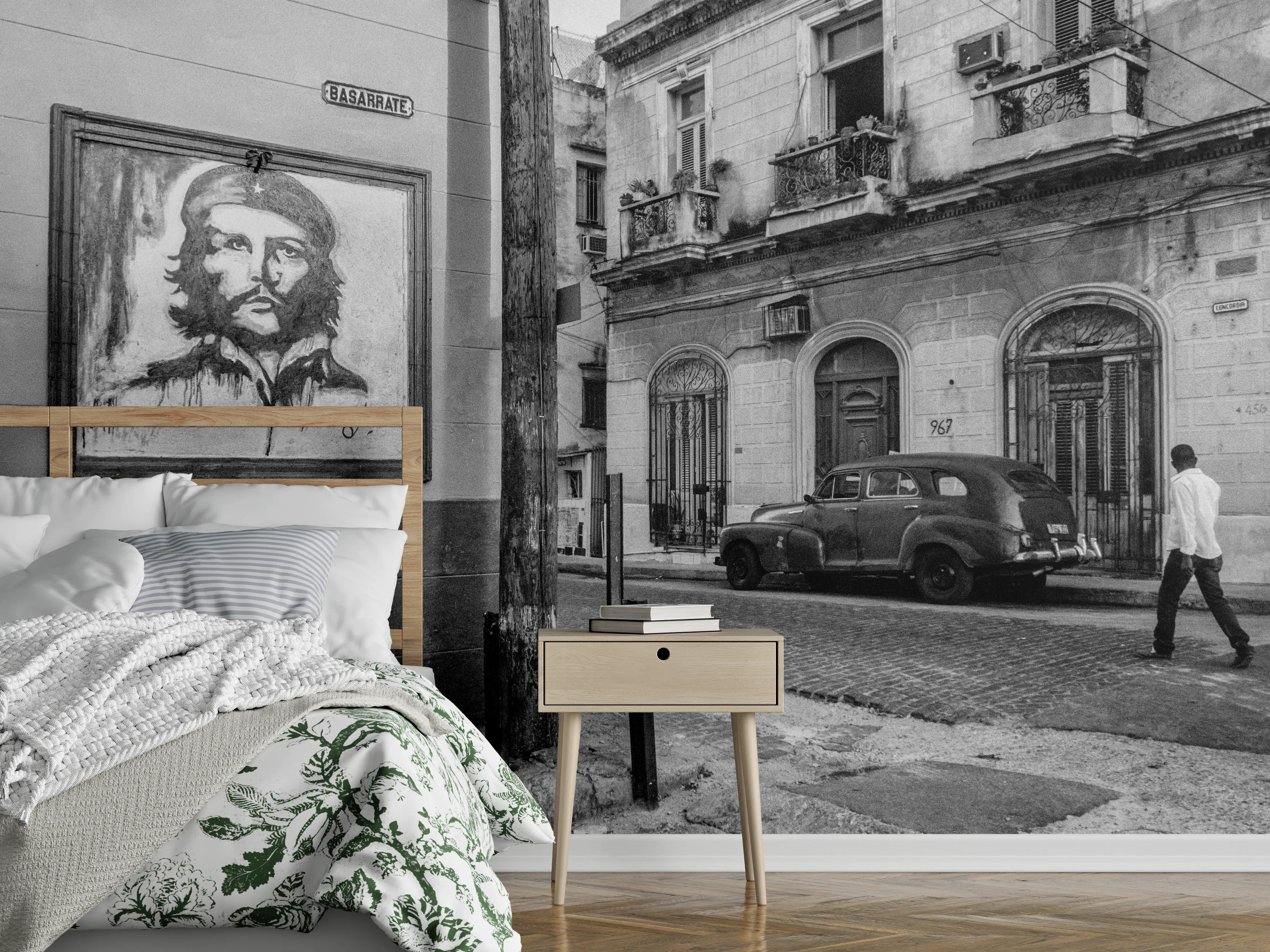 Wandverkleidung Schlafzimmer - Schwarz - weißes Stadtbild