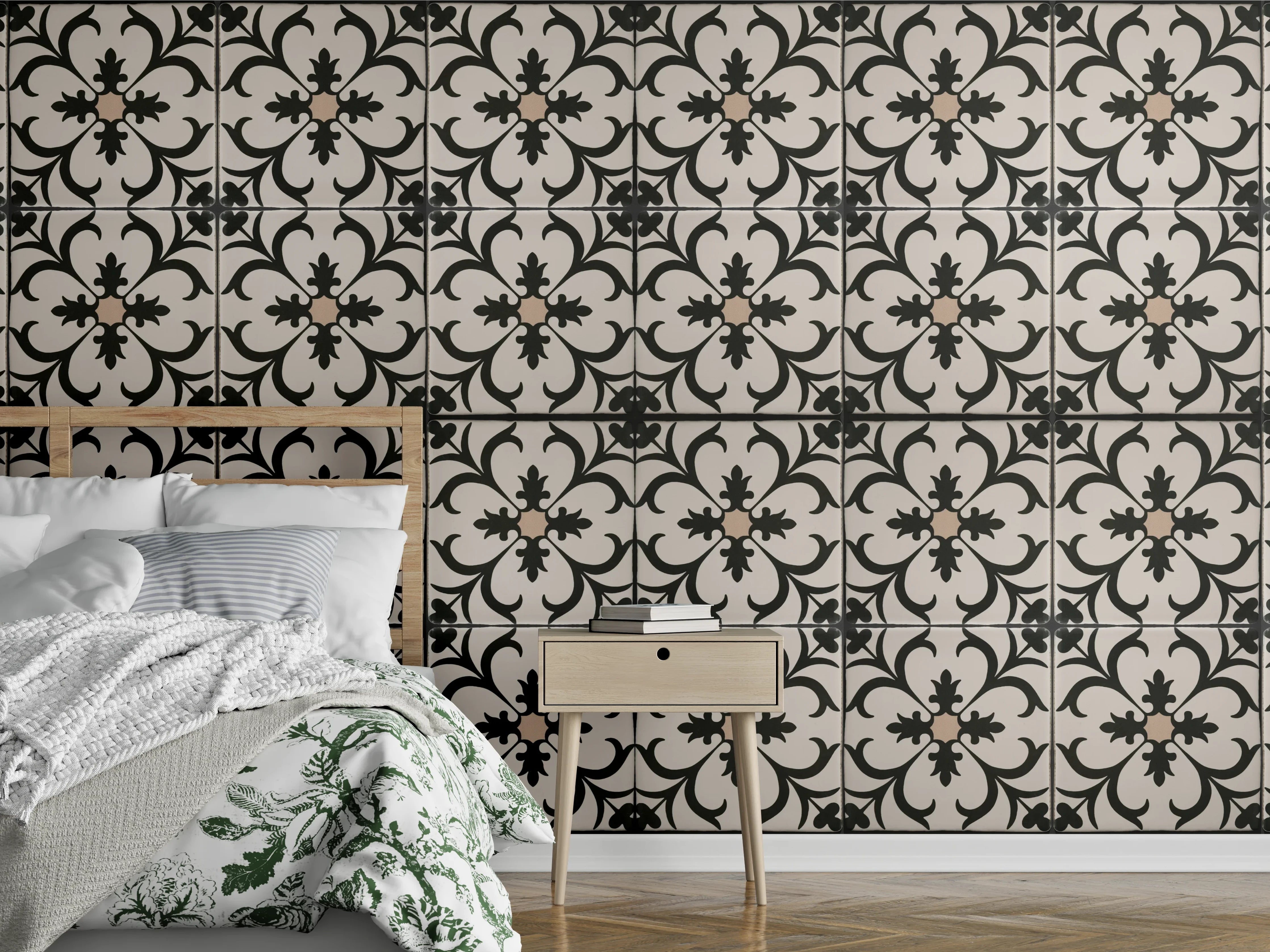 Wandverkleidung Schlafzimmer - Schwarz Braun Vintage Mosaik
