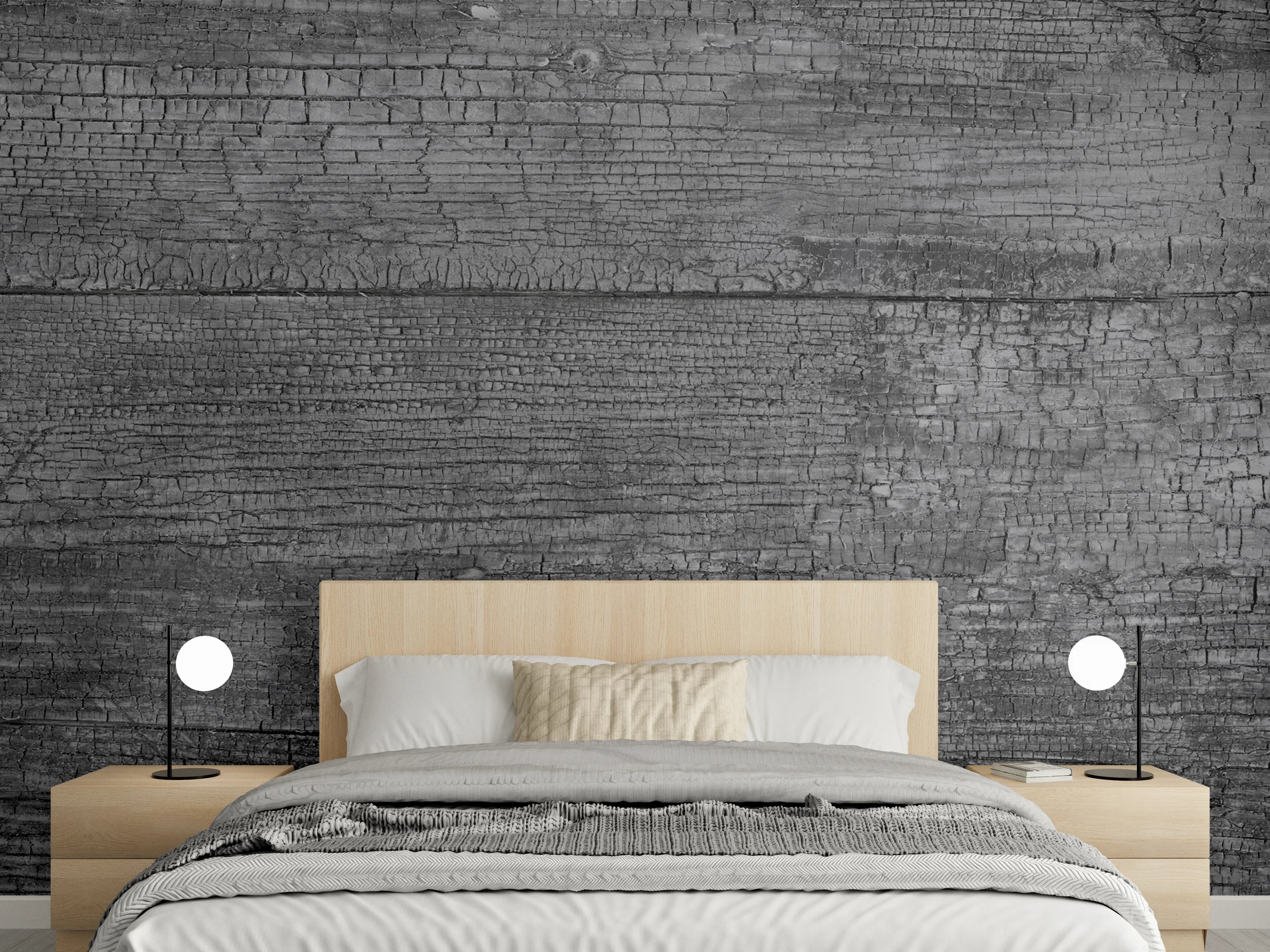 Wandverkleidung Schlafzimmer - Schwarz-Graue Holztextur