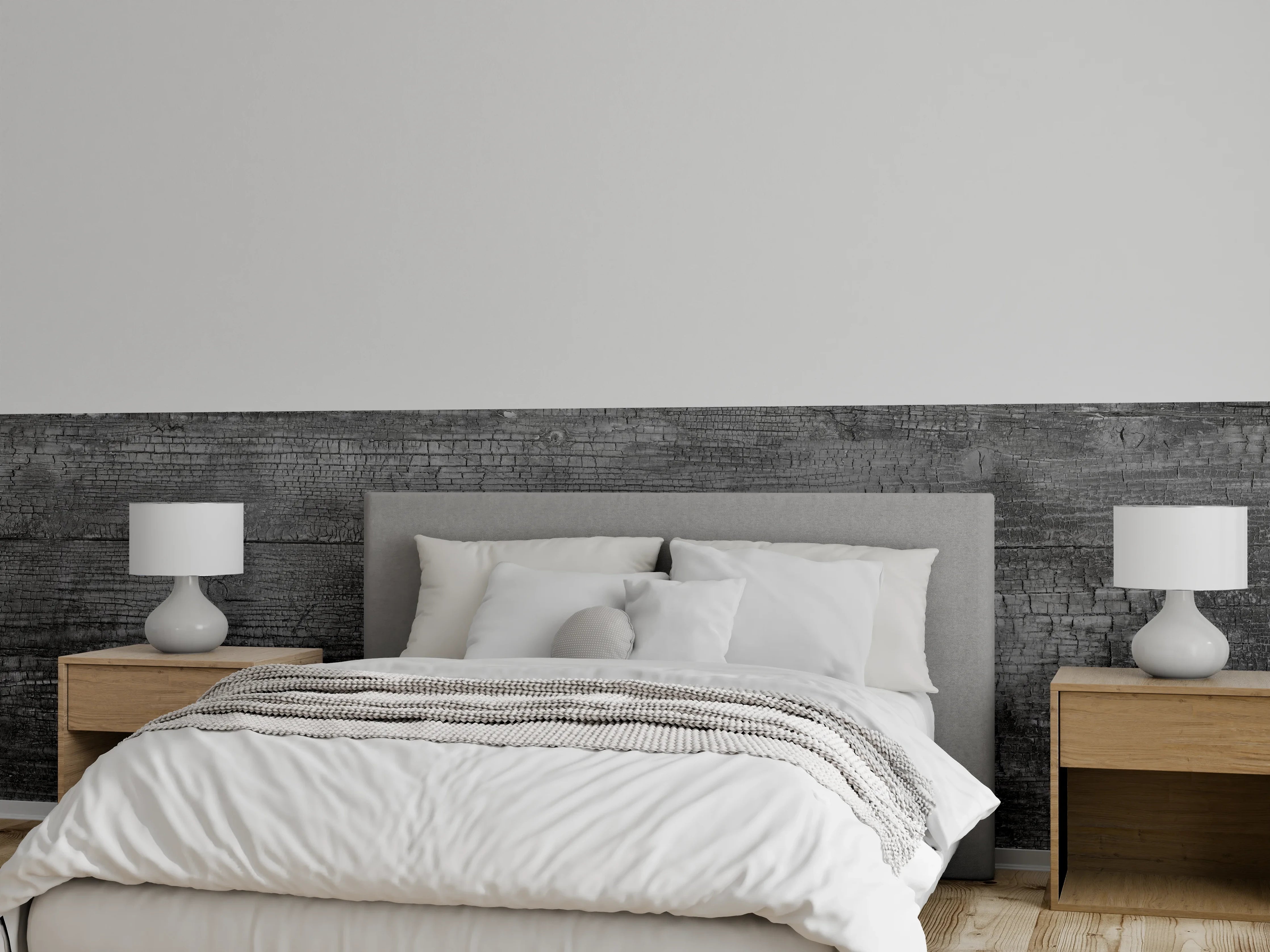 Wandverkleidung Schlafzimmer - Schwarz-Graue Holztextur