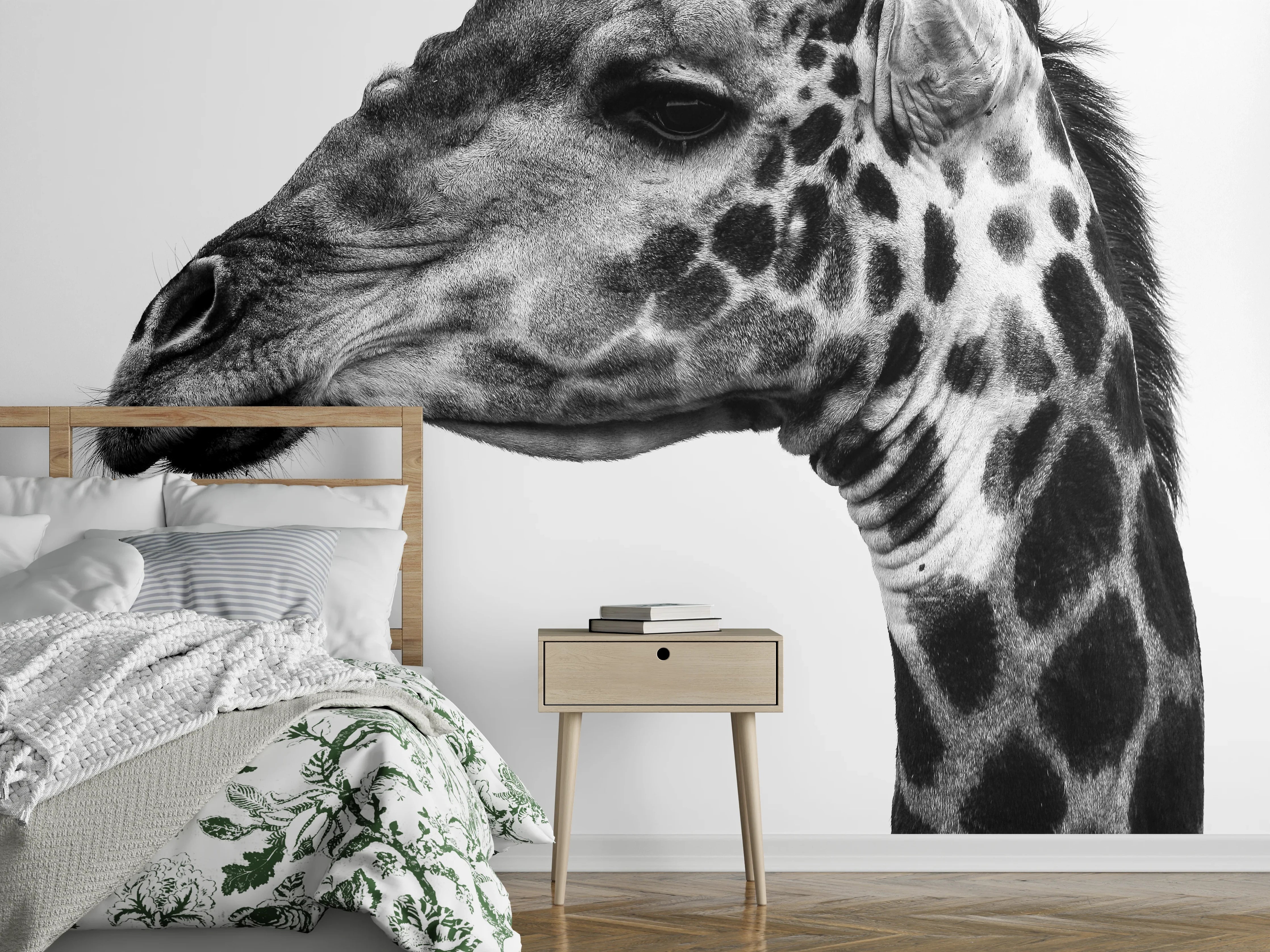 Wandverkleidung Schlafzimmer - Schwarz-Weiß Giraffenporträt