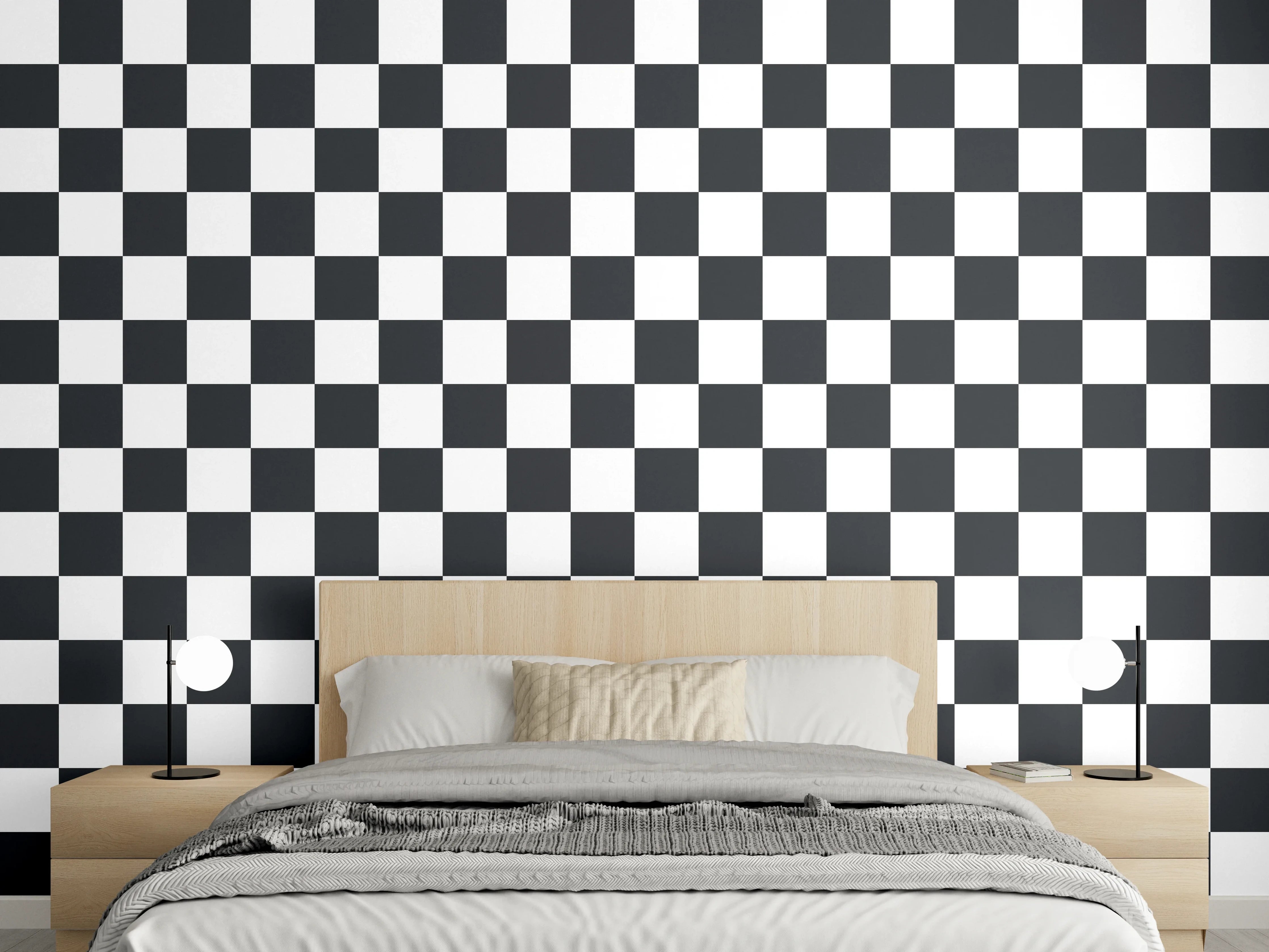Wandverkleidung Schlafzimmer - Schwarz-Weiß Karomuster