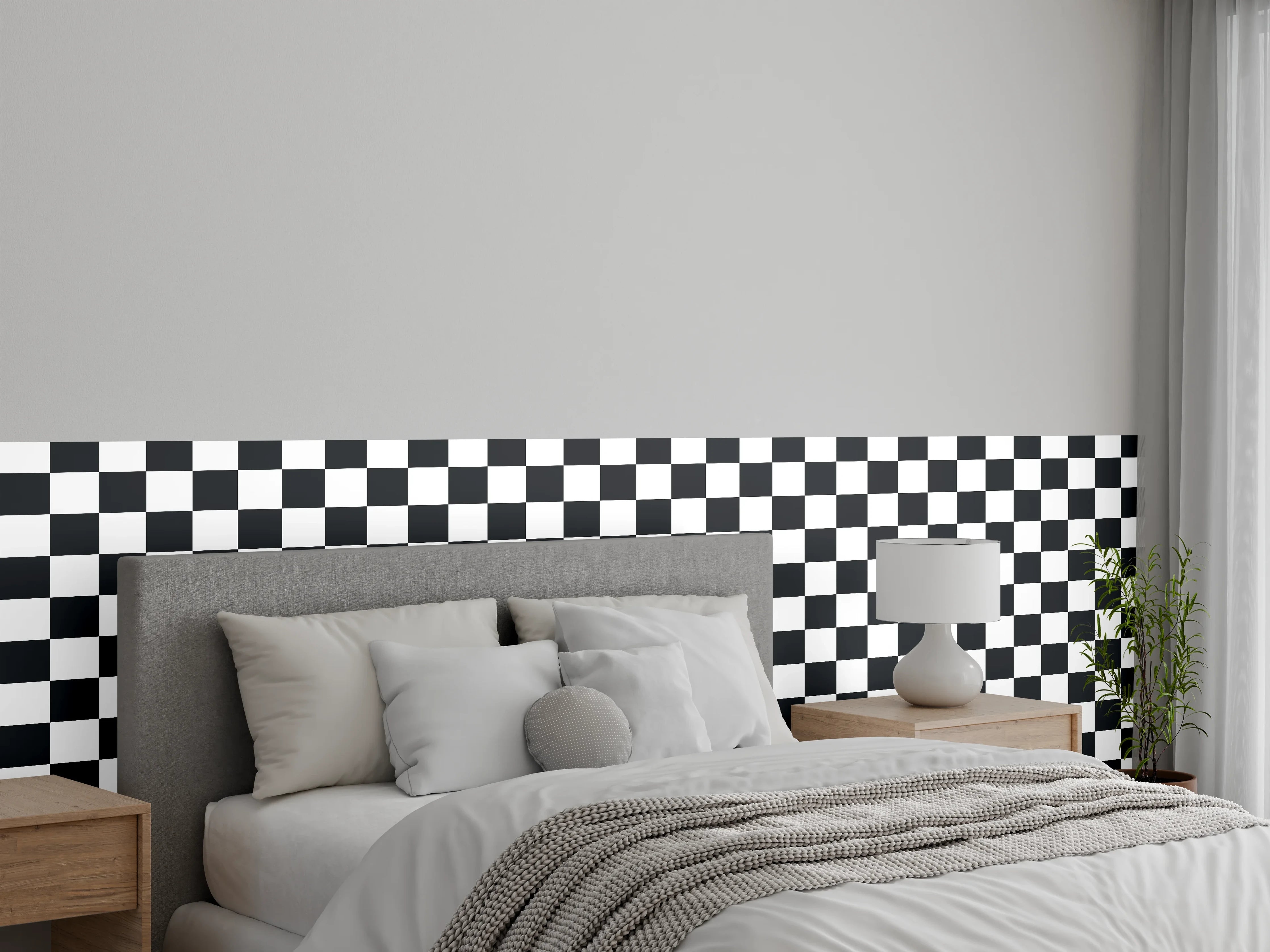 Wandverkleidung Schlafzimmer - Schwarz-Weiß Karomuster