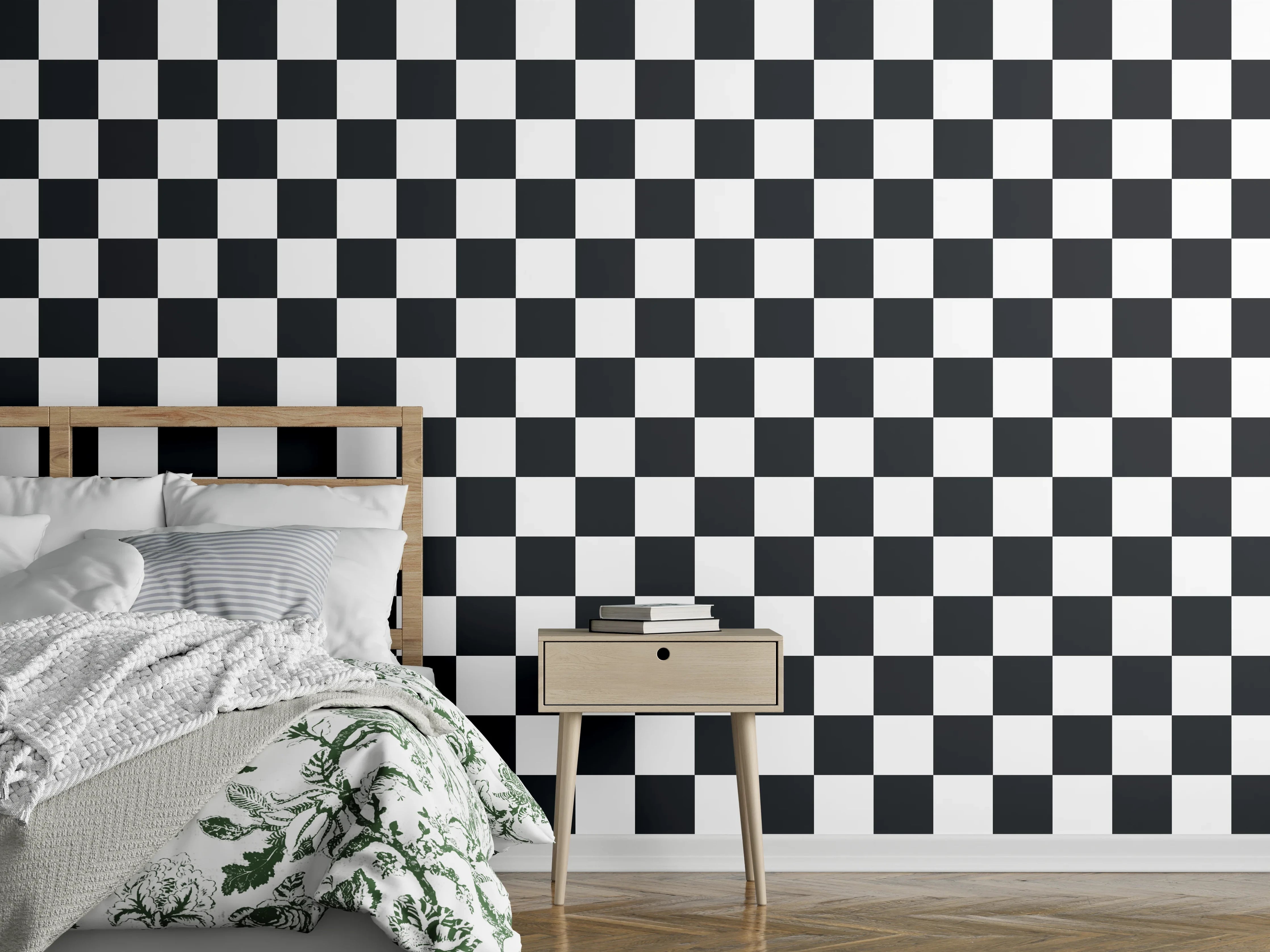 Wandverkleidung Schlafzimmer - Schwarz-Weiß Karomuster