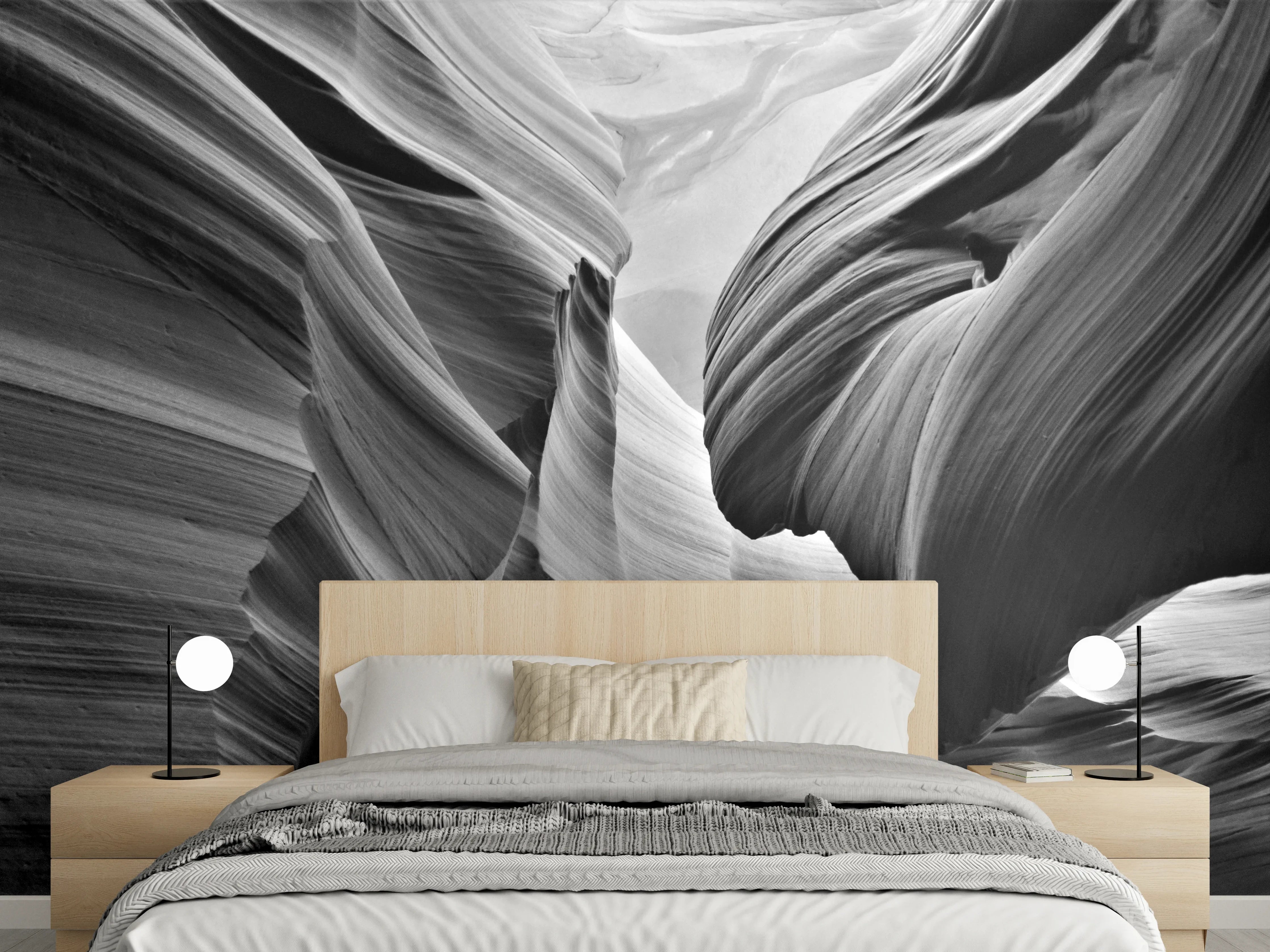 Wandverkleidung Schlafzimmer - Schwarz-Weiß Naturstein Felsen Struktur