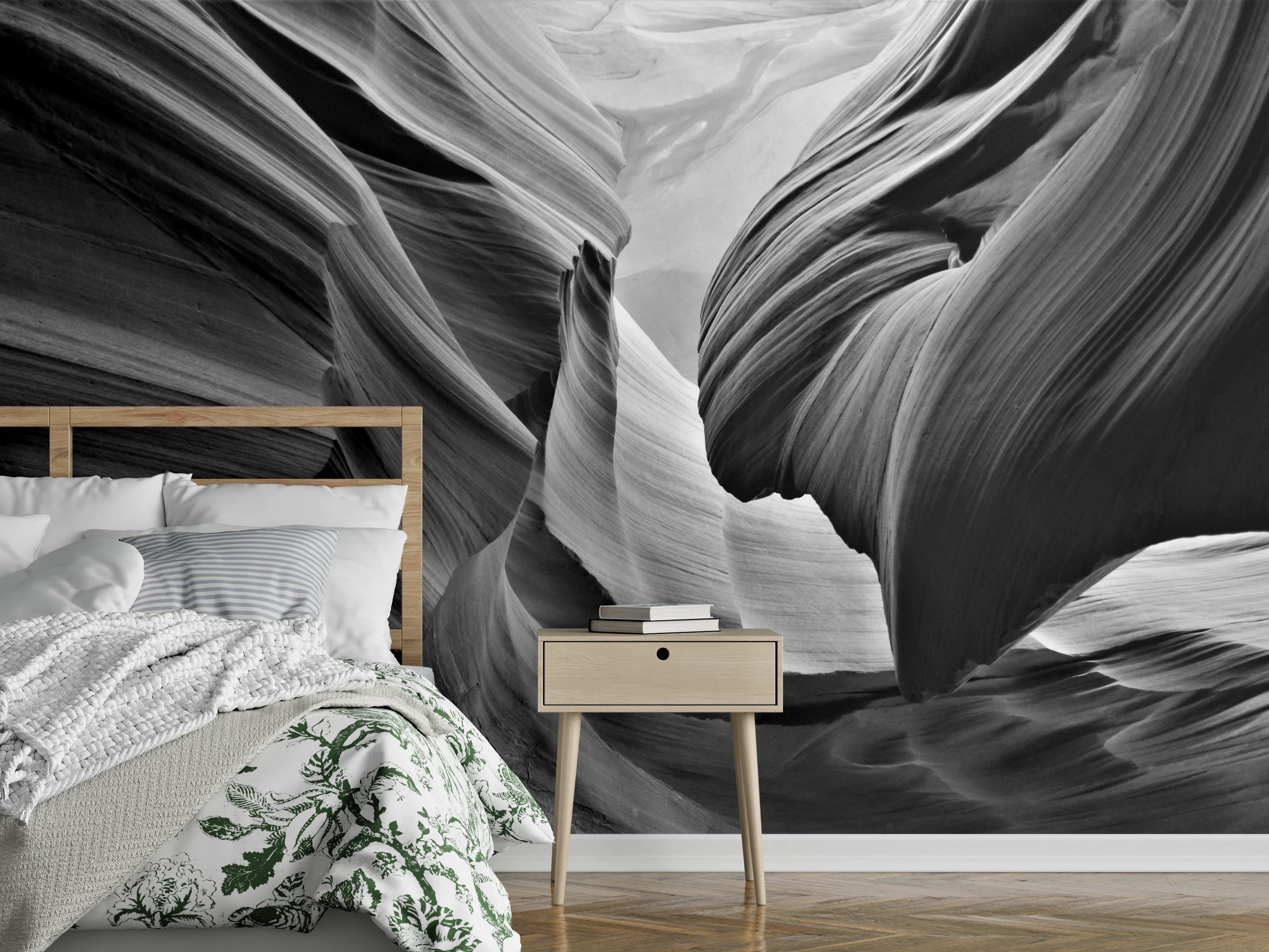 Wandverkleidung Schlafzimmer - Schwarz-Weiß Naturstein Felsen Struktur
