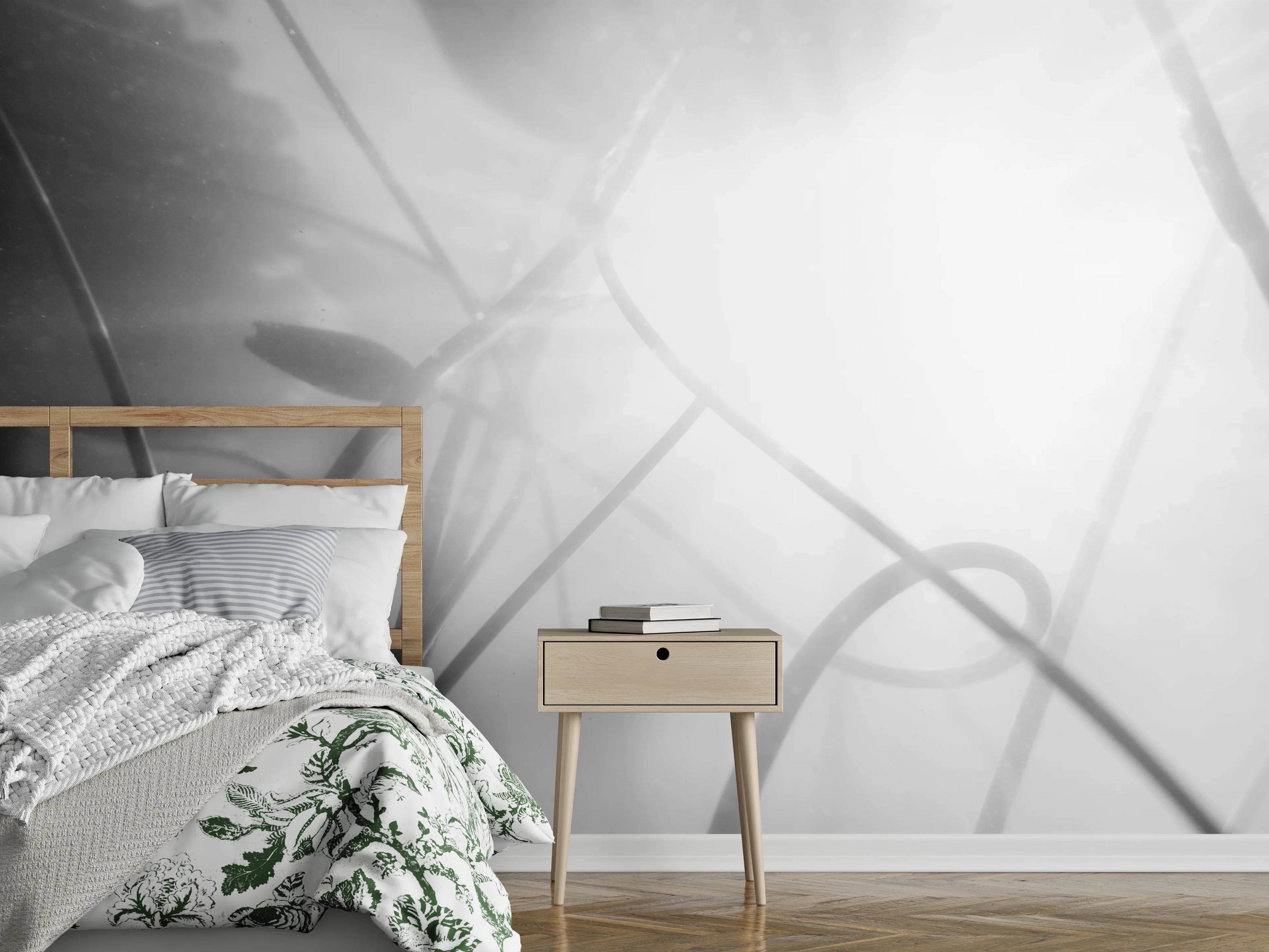 Wandverkleidung Schlafzimmer - Schwarz-Weiß Pflanzen-Silhouette Fotografie
