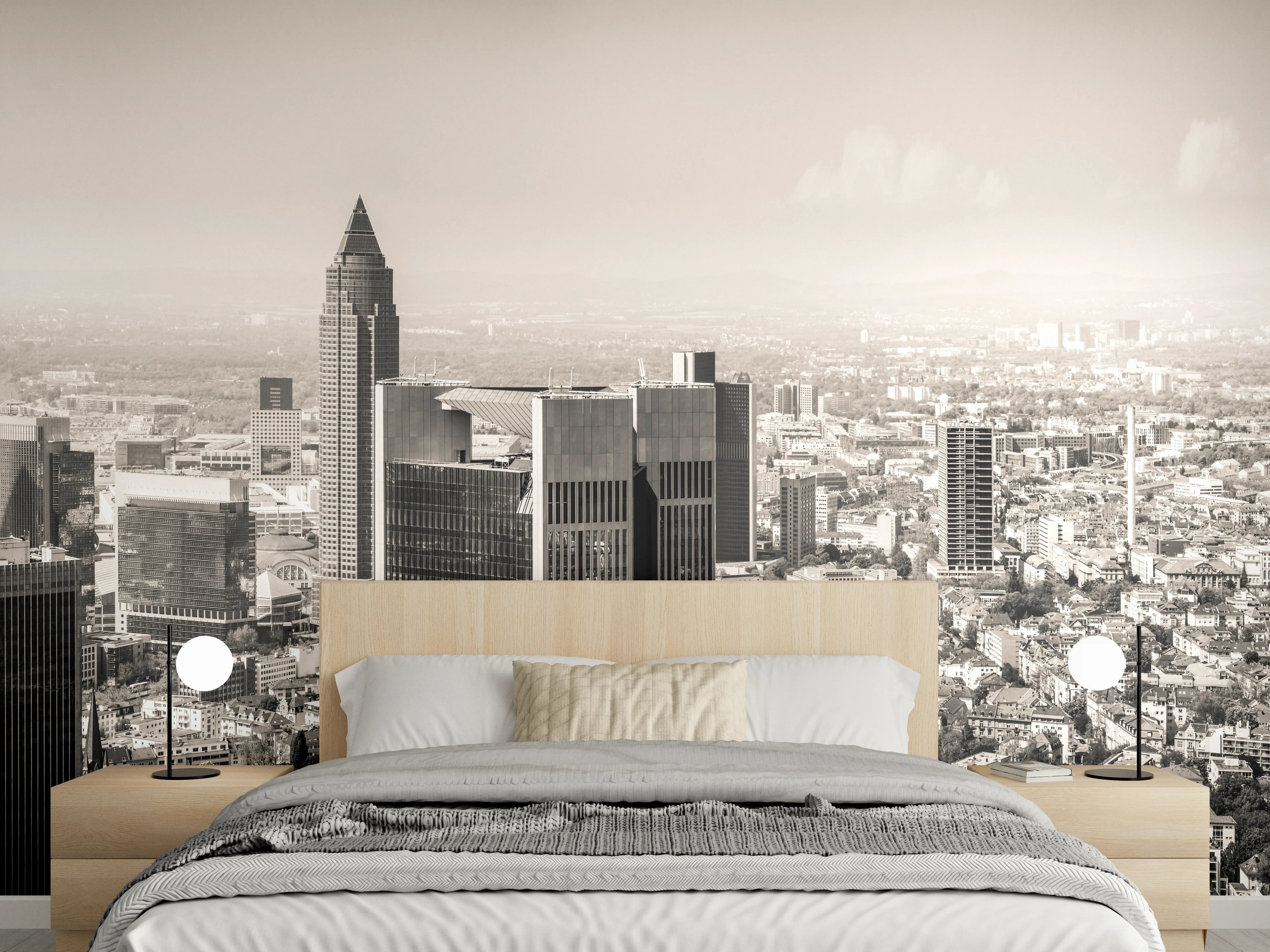 Wandverkleidung Schlafzimmer - Schwarz-Weiß Skyline Panorama