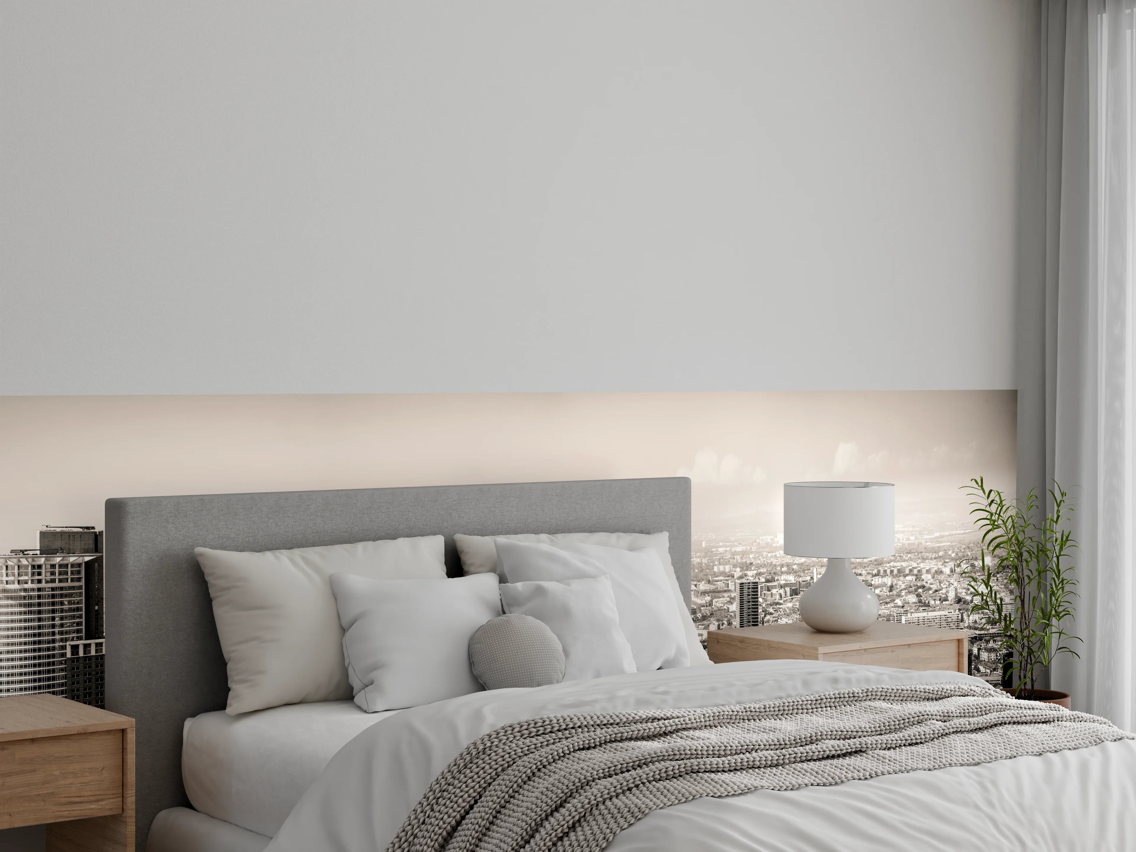 Wandverkleidung Schlafzimmer - Schwarz-Weiß Skyline Panorama