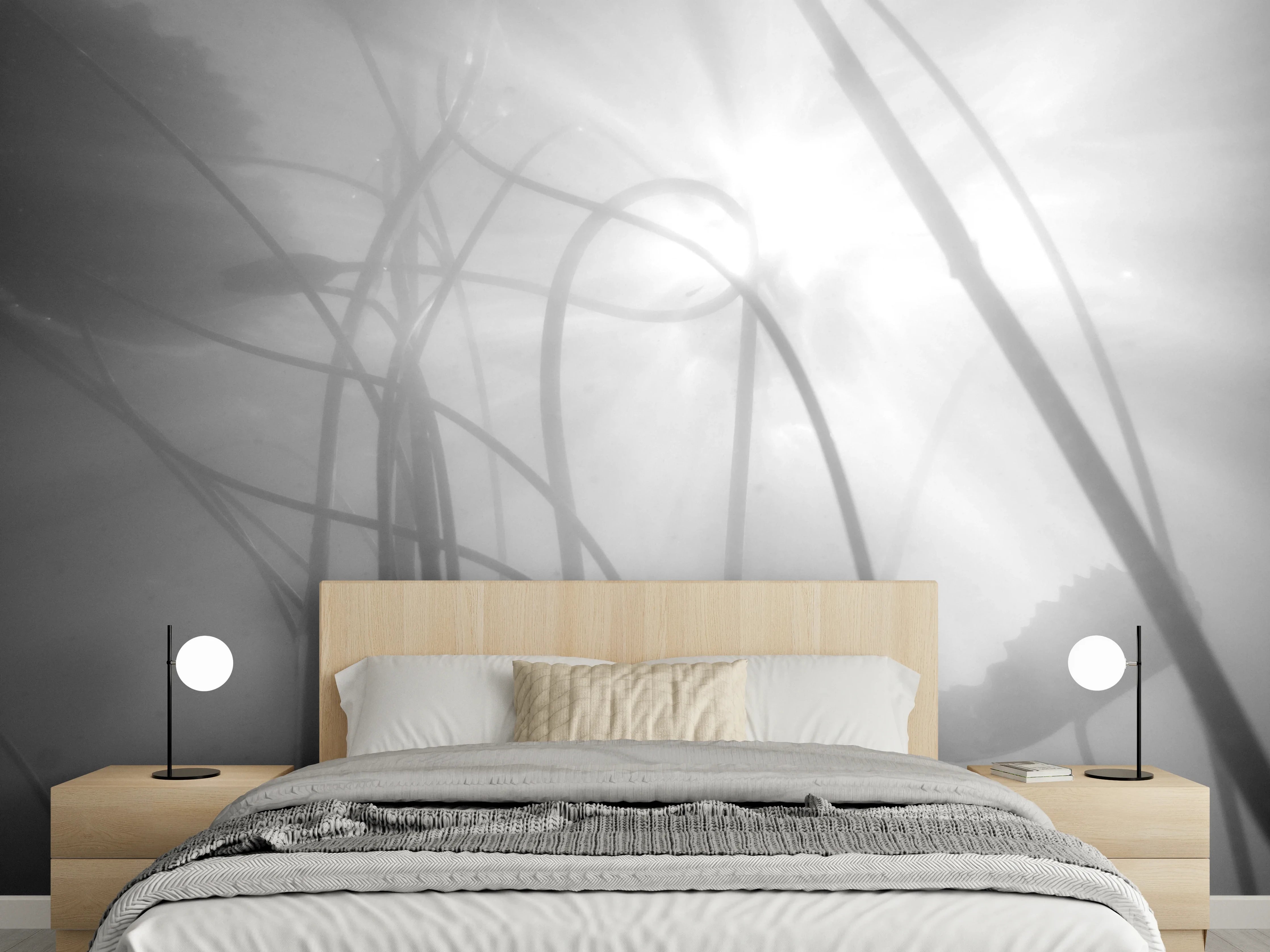 Wandverkleidung Schlafzimmer - Schwarz-Weiß Unterwasser Pflanzen Sonnenstrahlen