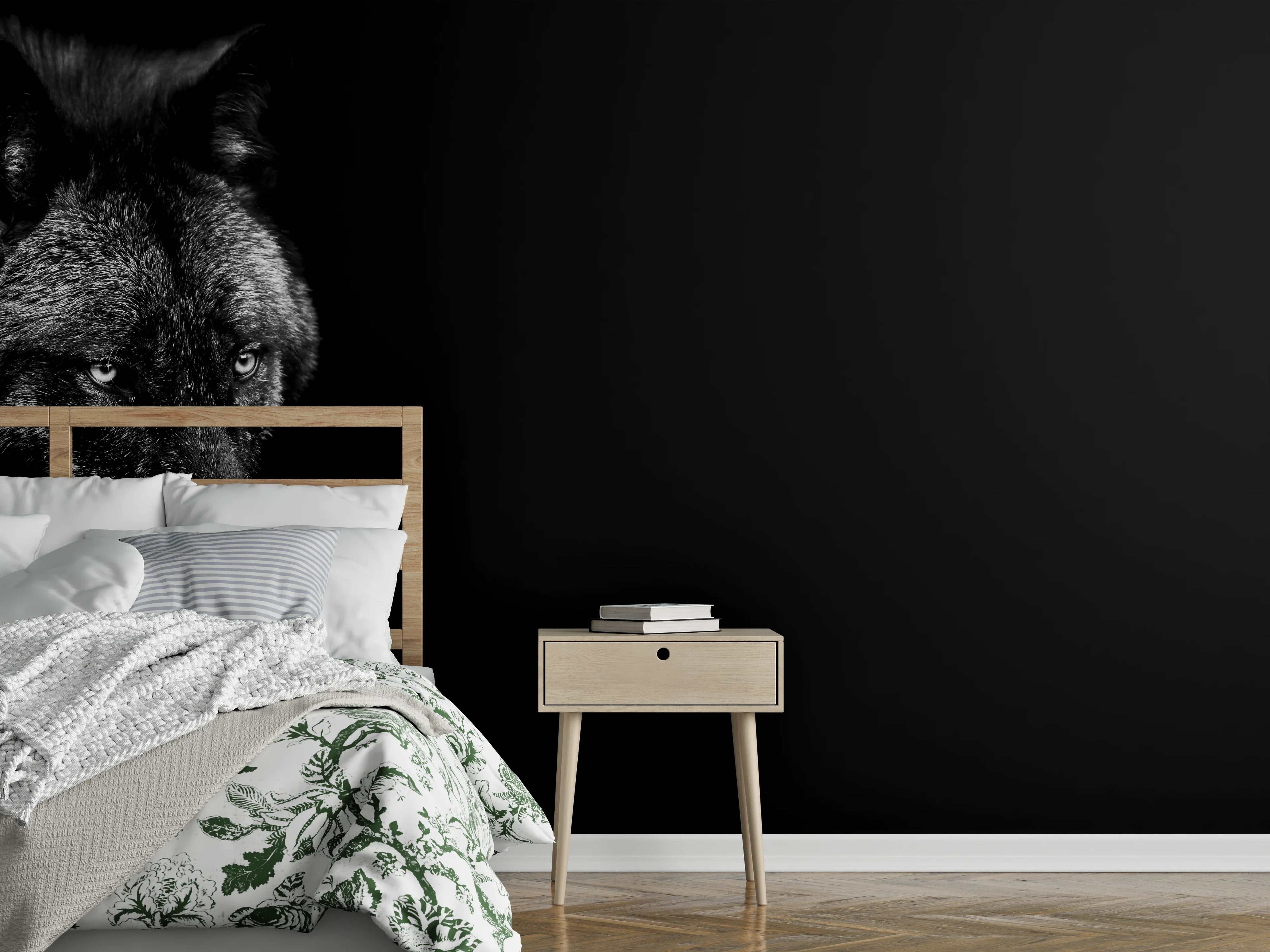 Wandverkleidung Schlafzimmer - Schwarz-Weiß Wolf Porträt
