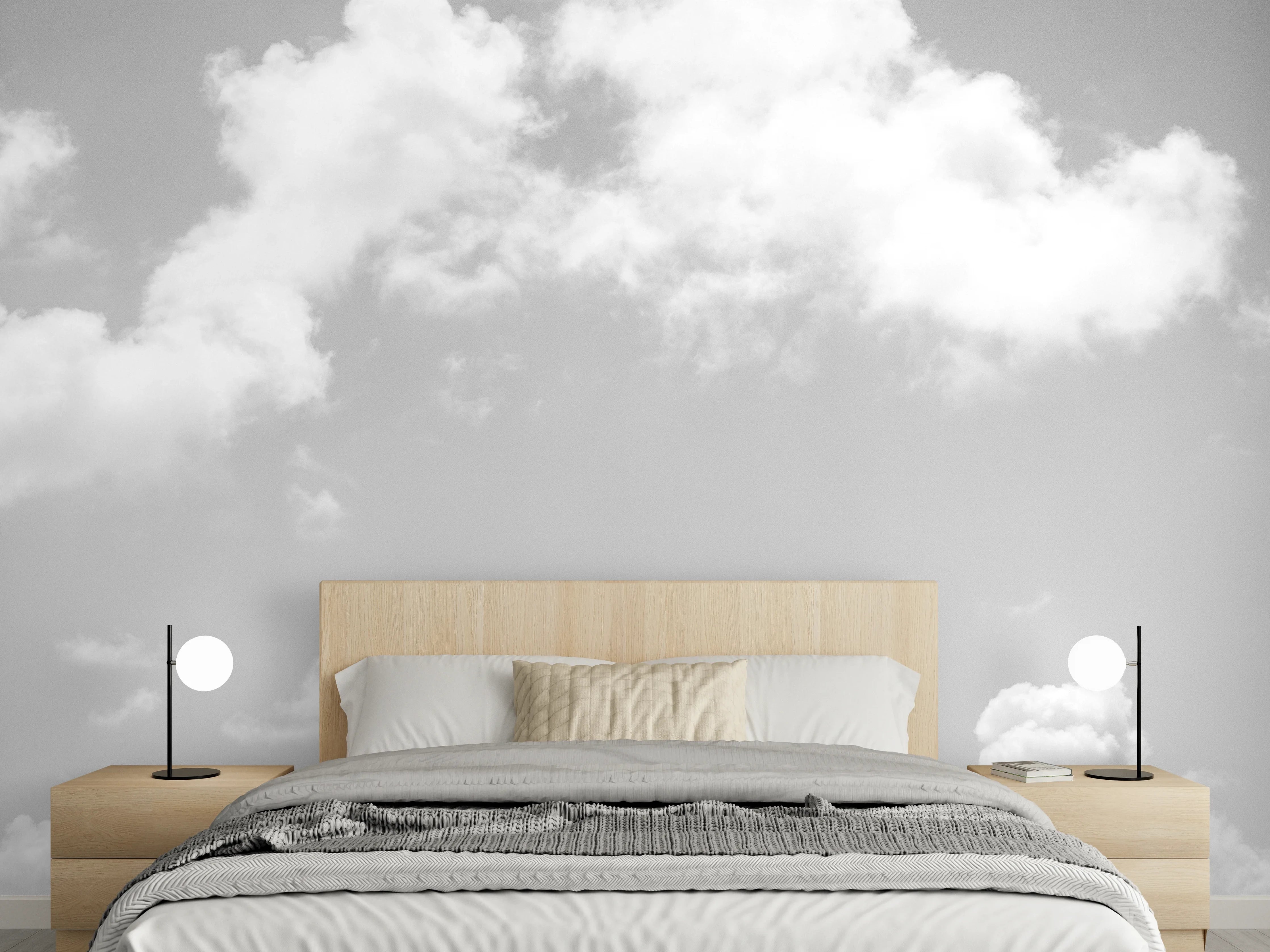 Wandverkleidung Schlafzimmer - Schwarz-Weiß Wolken über ruhigem Meer