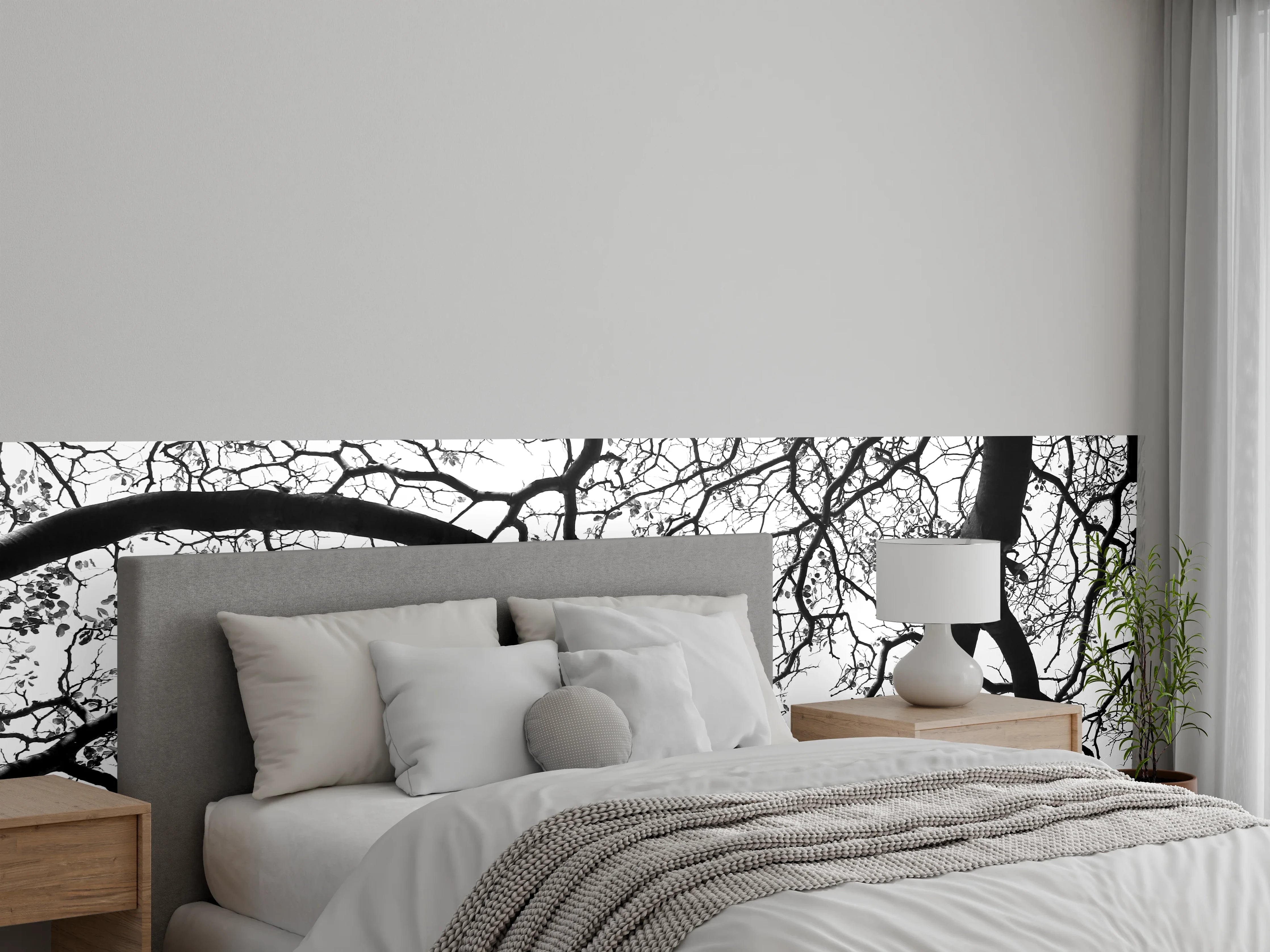 Wandverkleidung Schlafzimmer - Schwarz-Weiße Baumästemuster Fotokunst