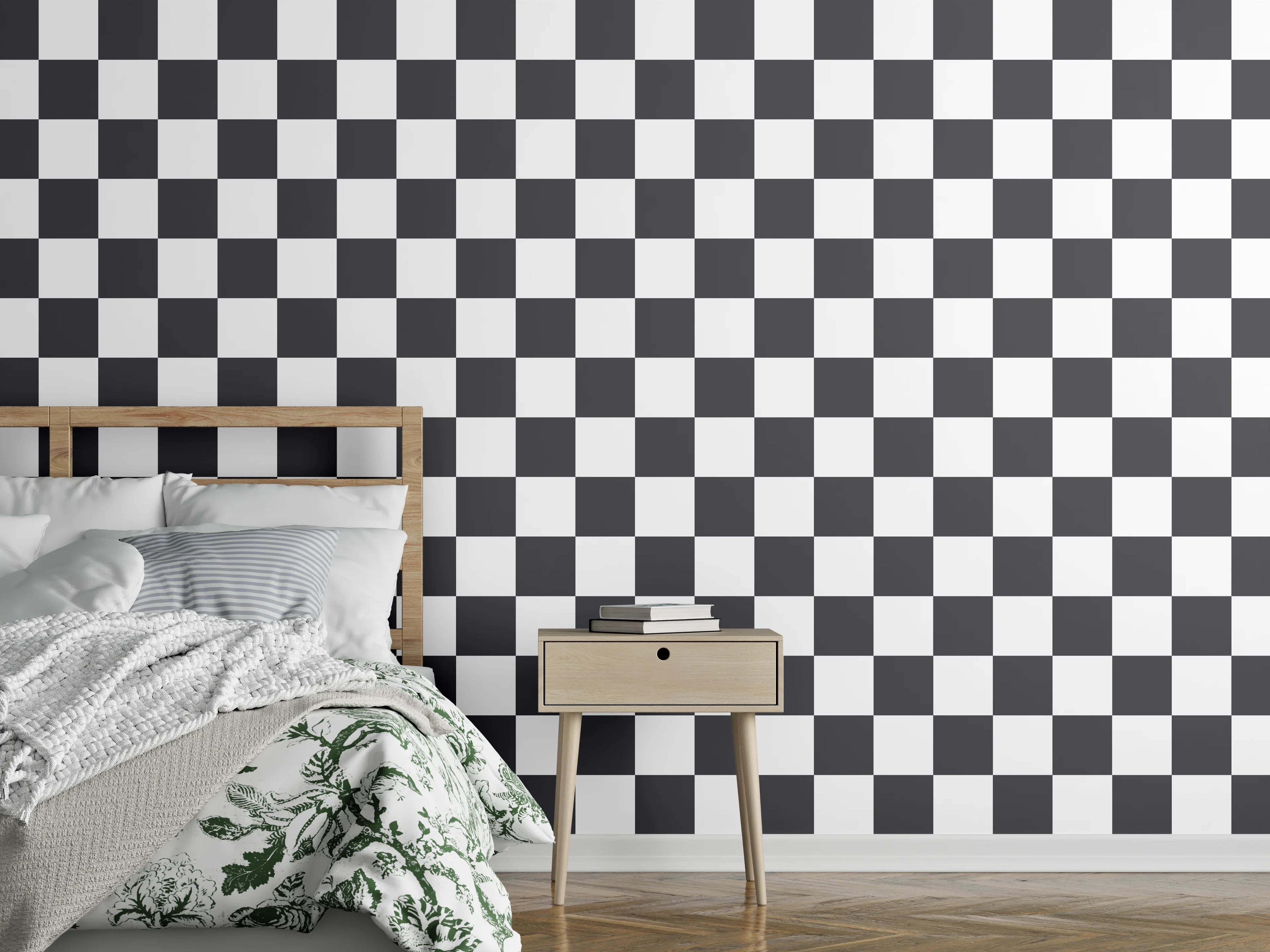 Wandverkleidung Schlafzimmer - Schwarz-Weiße Karos Muster Wanddeko