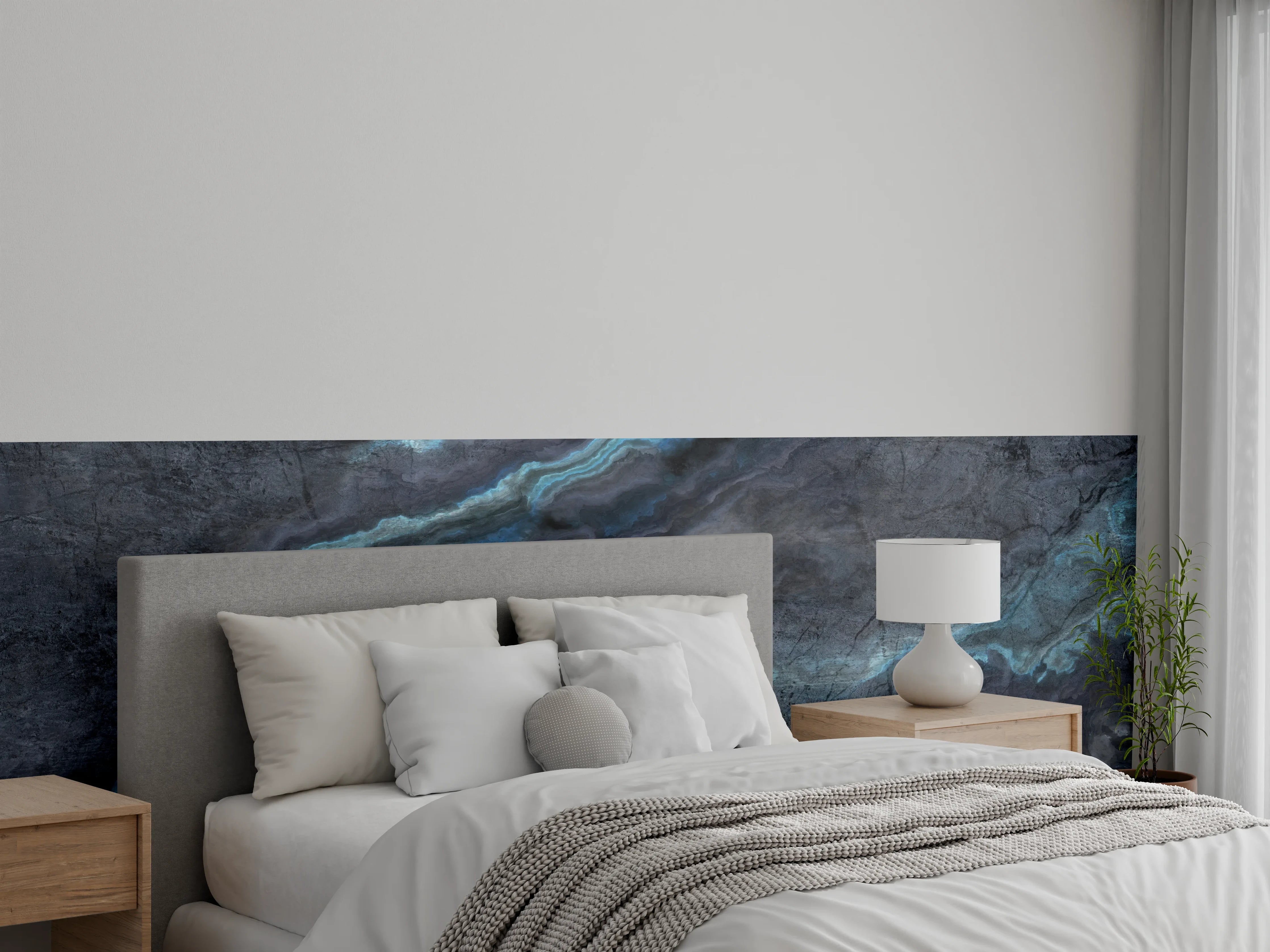 Wandverkleidung Schlafzimmer - Schwarz-blauer Steinhintergrund